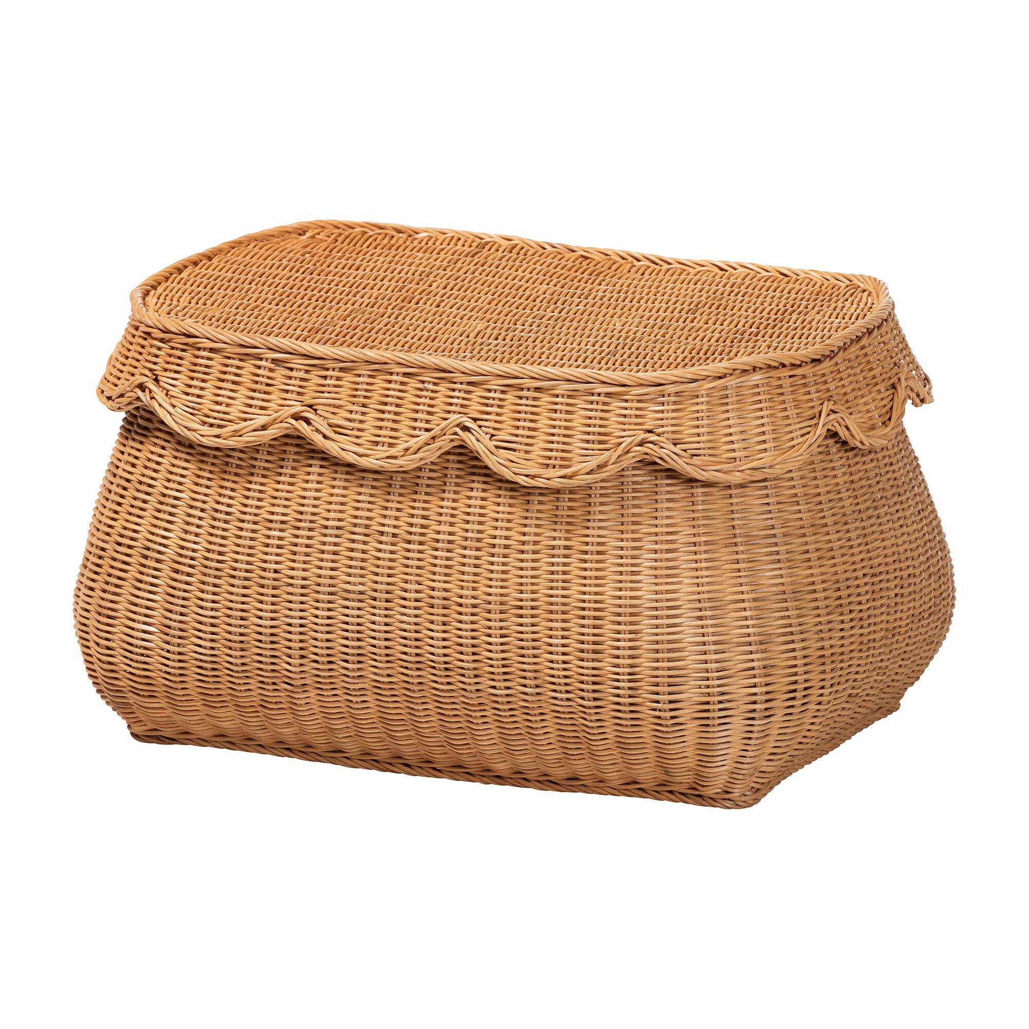 Ayleen Natural Rattan Basket with Scalloped Lid - Small, HONEY, alternate image number 1