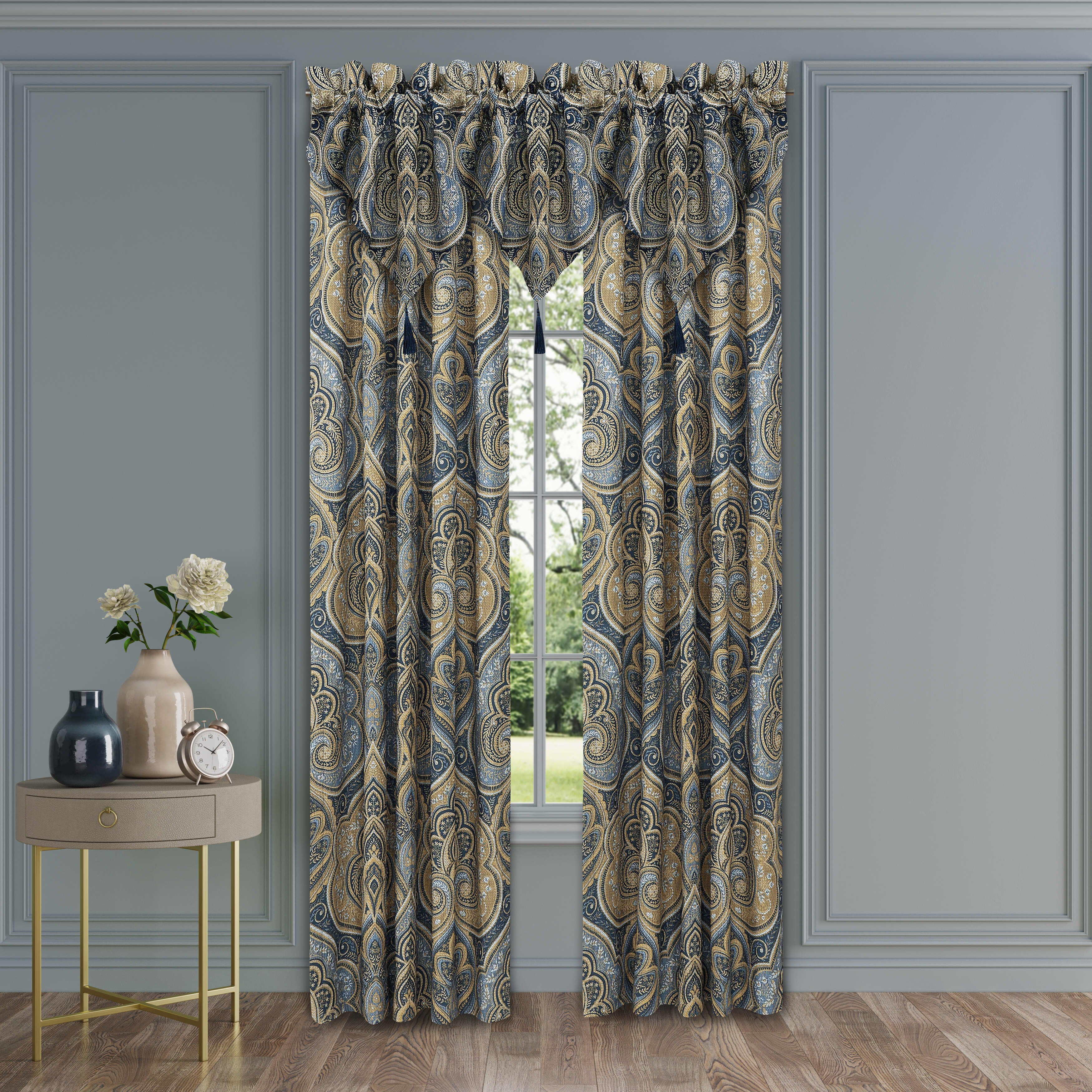 Messina Navy 84 Inch Window Panel Pair, NAVY, hi-res image number 0