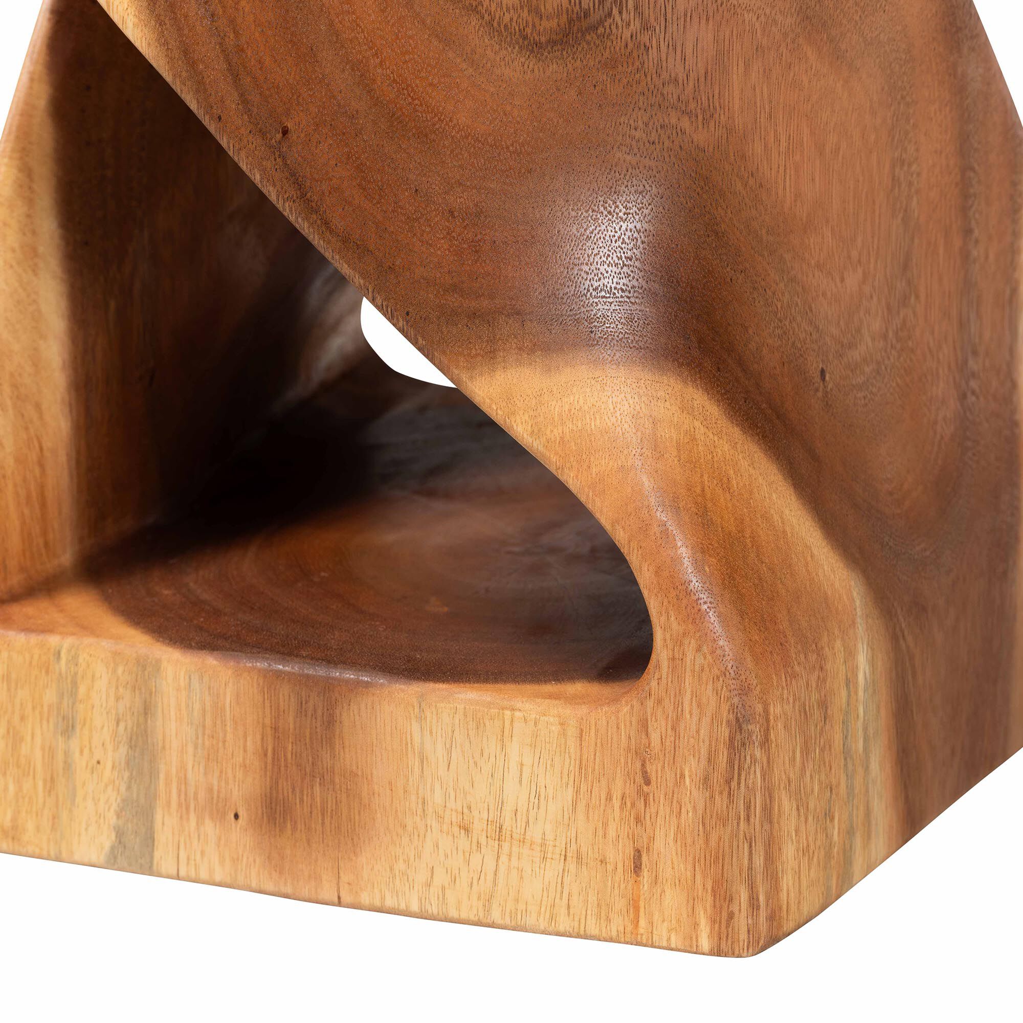 Rapha Suar Wood Accent Table - Hand-Carved Sculptural Pedestal Stand with Twist Design, BROWN, alternate image number 4