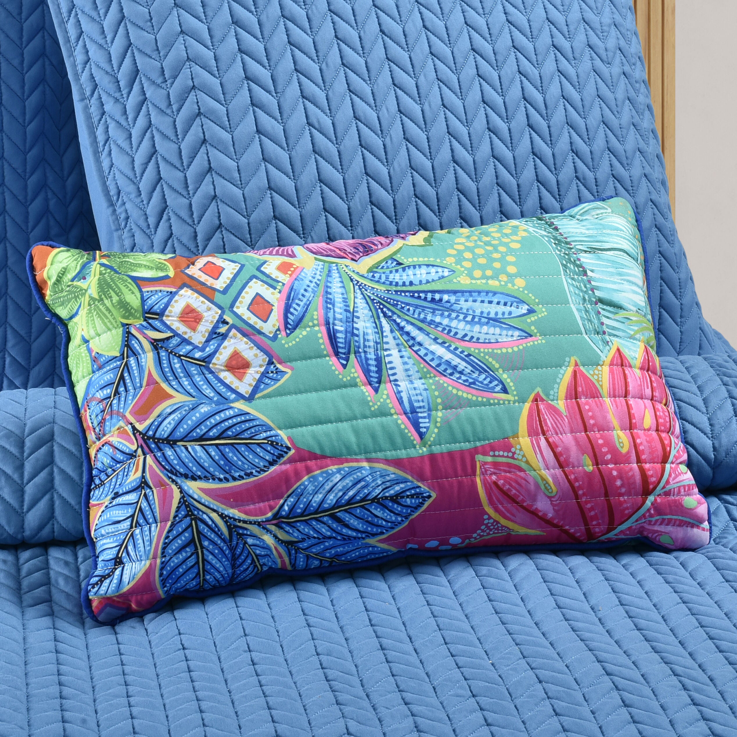 HANALEI QUILTED BOUDOIR DECORATIVE THROW PILLOW, TURQUOISE, alternate image number 2