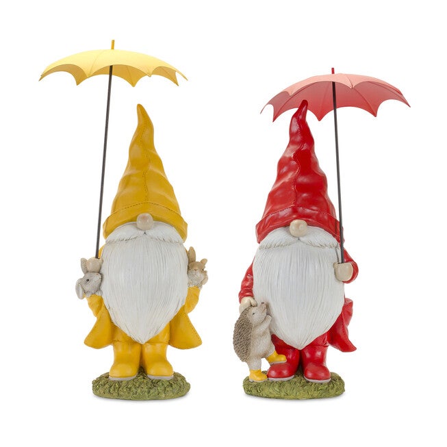 Garden Gnome With Umbrella And Woodland Animals (Set Of 2), RED, hi-res image number 0
