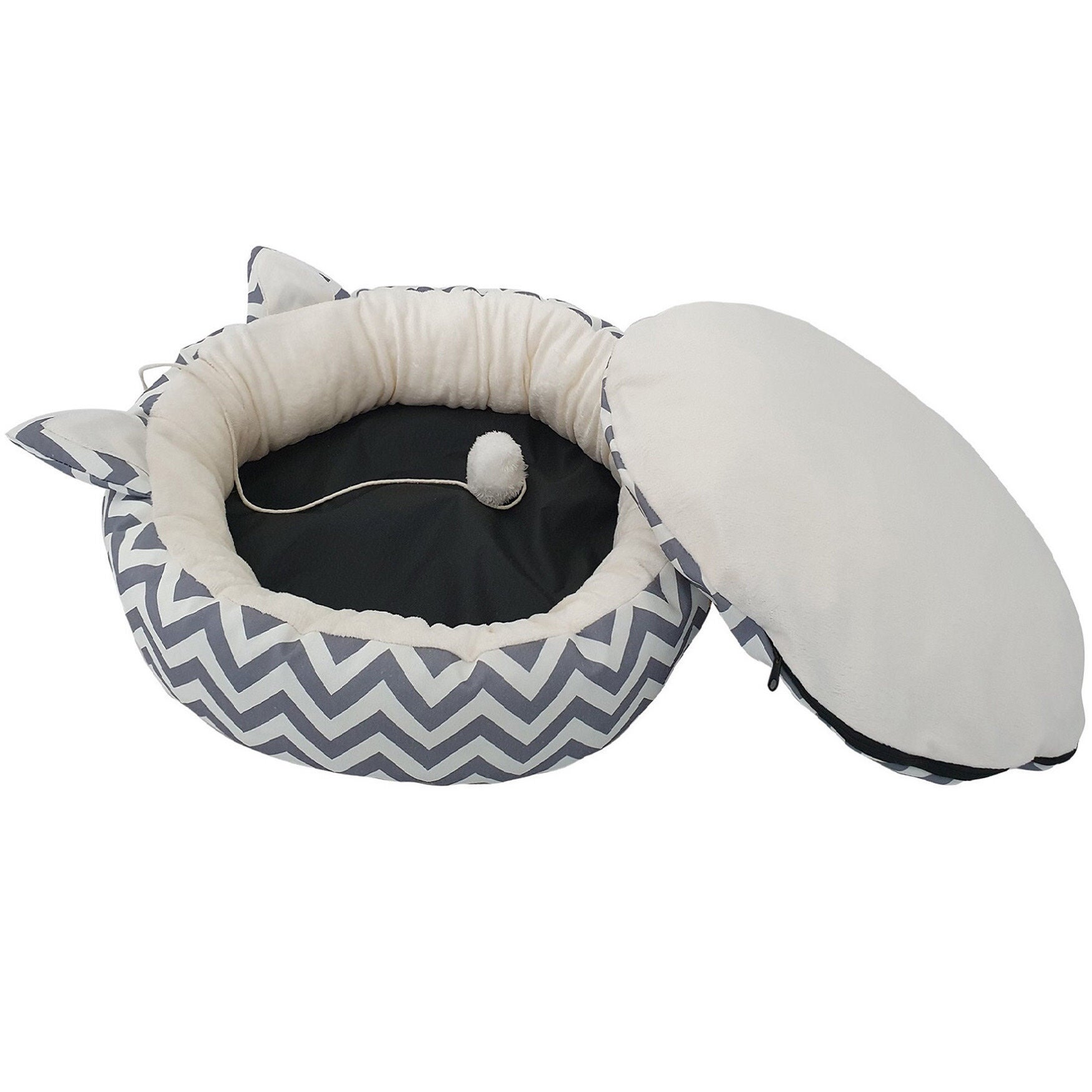 Chevron Printing poly-cotton cozy round cat bed , 18 inch, , alternate image number 6