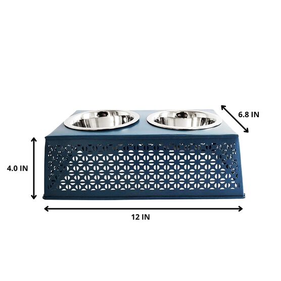Mallard Blue Raised Pet Dog Feeder with Bowls, , on-hover image number null
