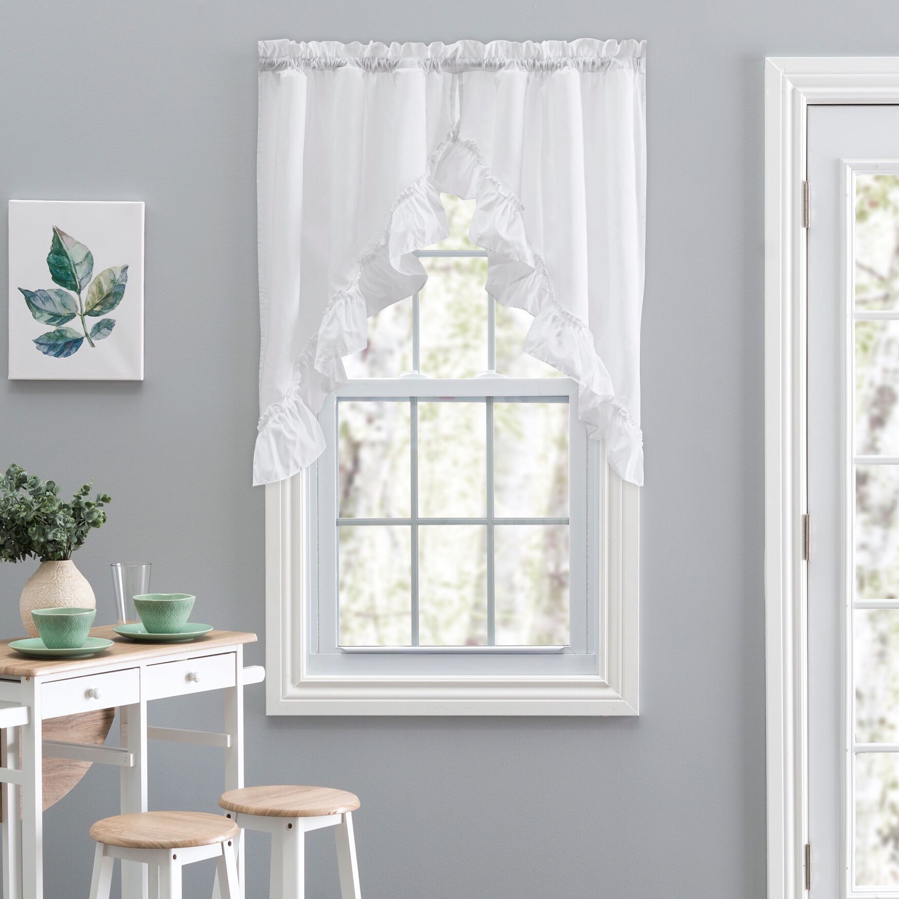 Stacey Curtain Ruffled Swag, WHITE, hi-res image number 0