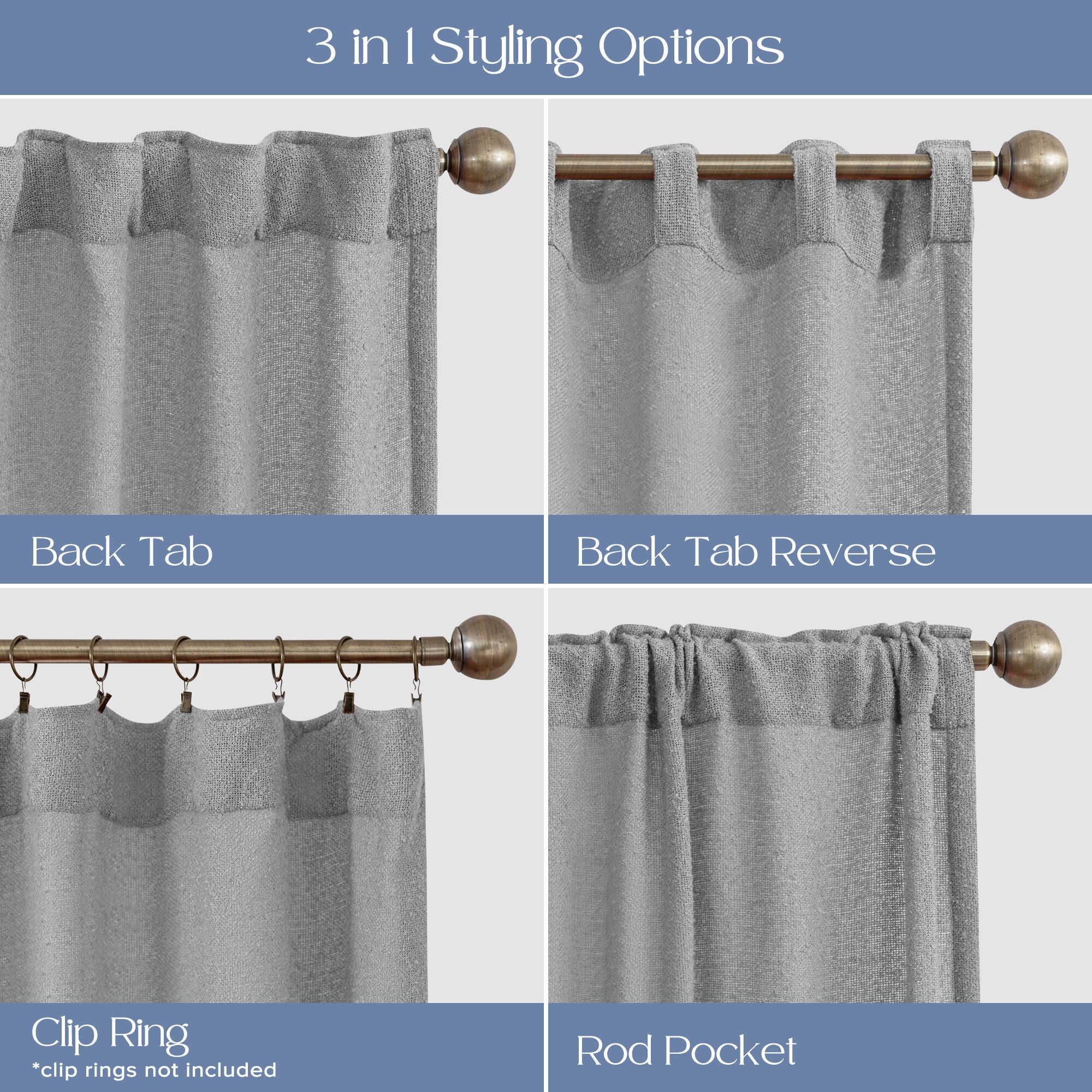 Boucle Sheer Back Tab Single Panel, GREY, alternate image number 3