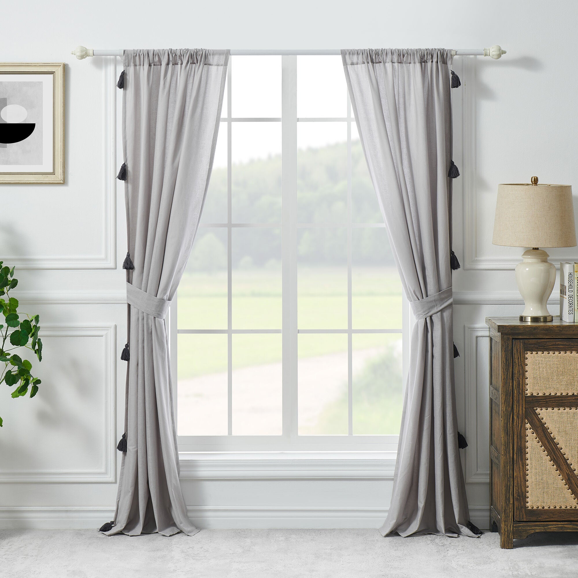 Monterrey Window Curtain Panels, Set of 2, 84 inches, GRAY, alternate image number 2