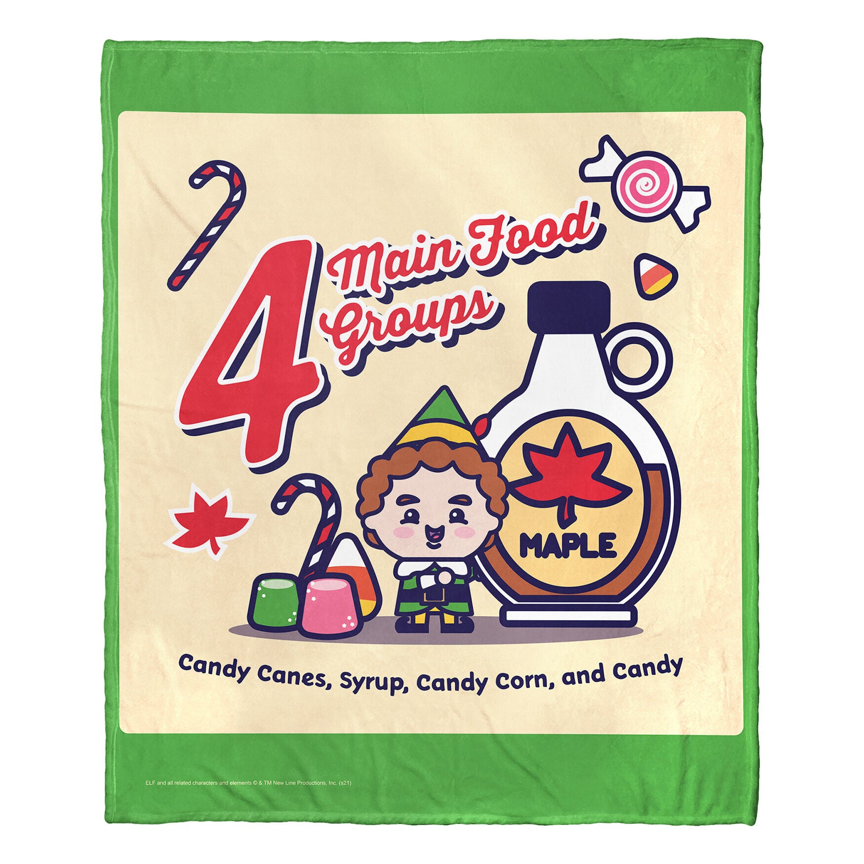 Wb Elf 4 Main Food Groups Cartoon Silk Touch Throw Blanket, , on-hover image number 1