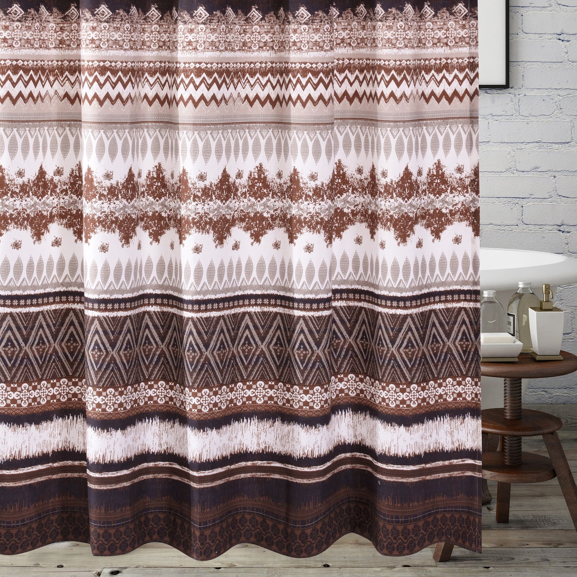 Southwest Bath and Shower Curtain, LATTE, hi-res image number 0