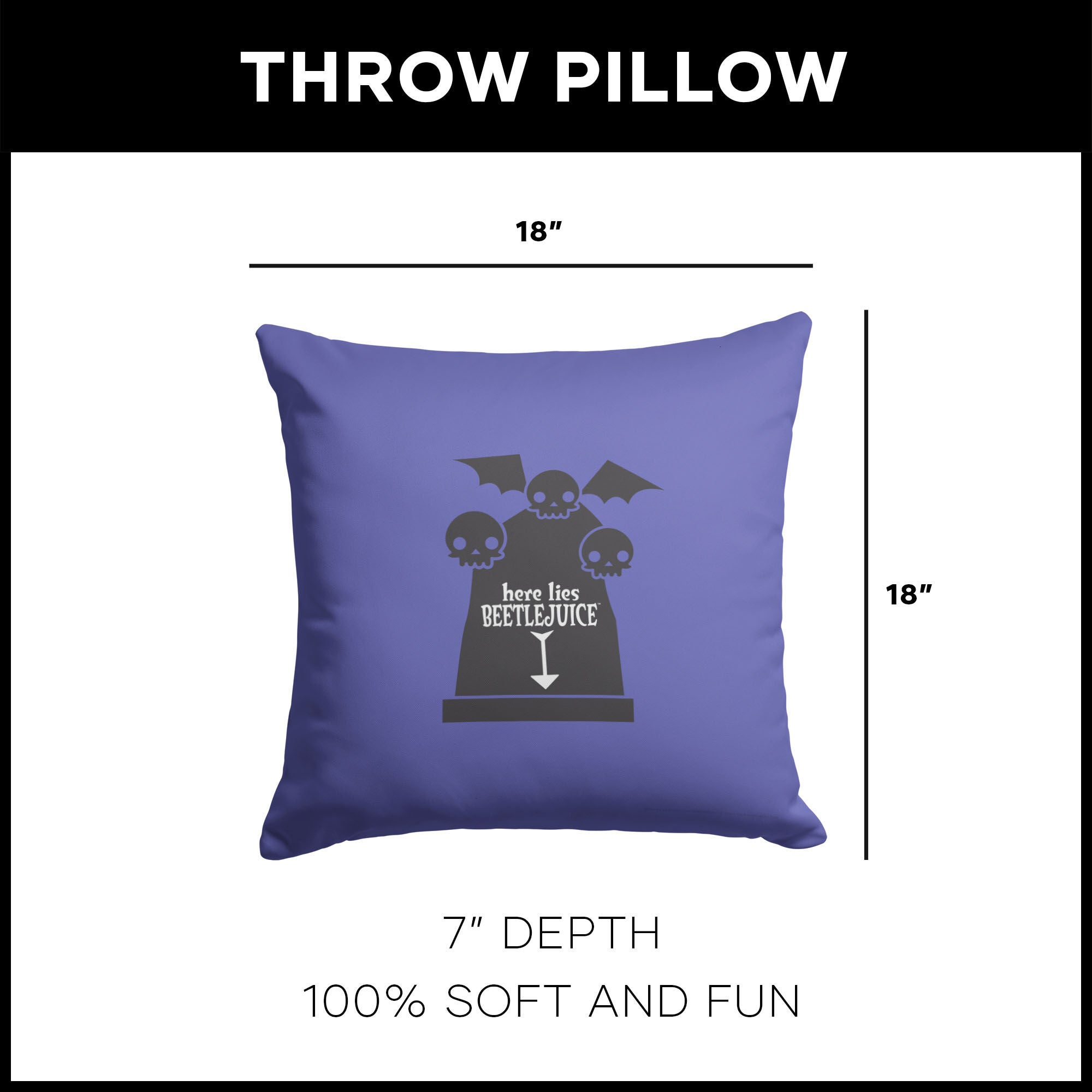 Warner Bros. Beetlejuice Here Lies Beetlejuice Throw Pillow 18X18 Inches, PURPLE, alternate image number 4
