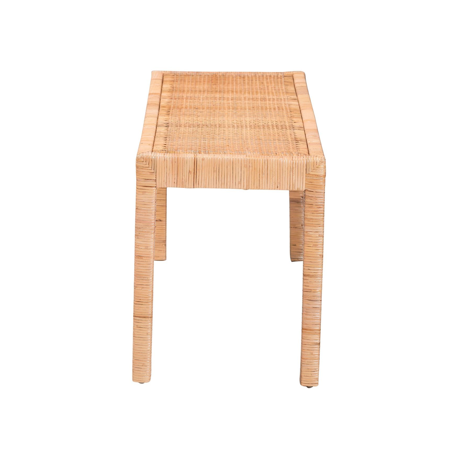 Abelia Modern Bohemian Natural Rattan And Mahogany Wood Long Accent Bench, , alternate image number 2