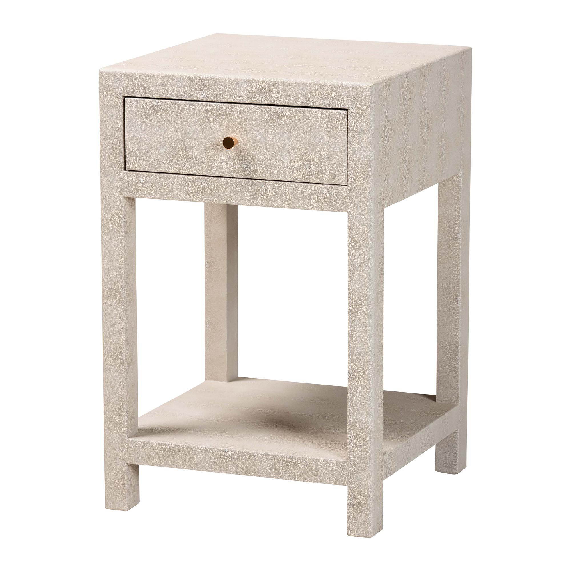 Dansby Modern Beige Faux Shagreen 1-Drawer End Table, BEIGE, alternate image number 1