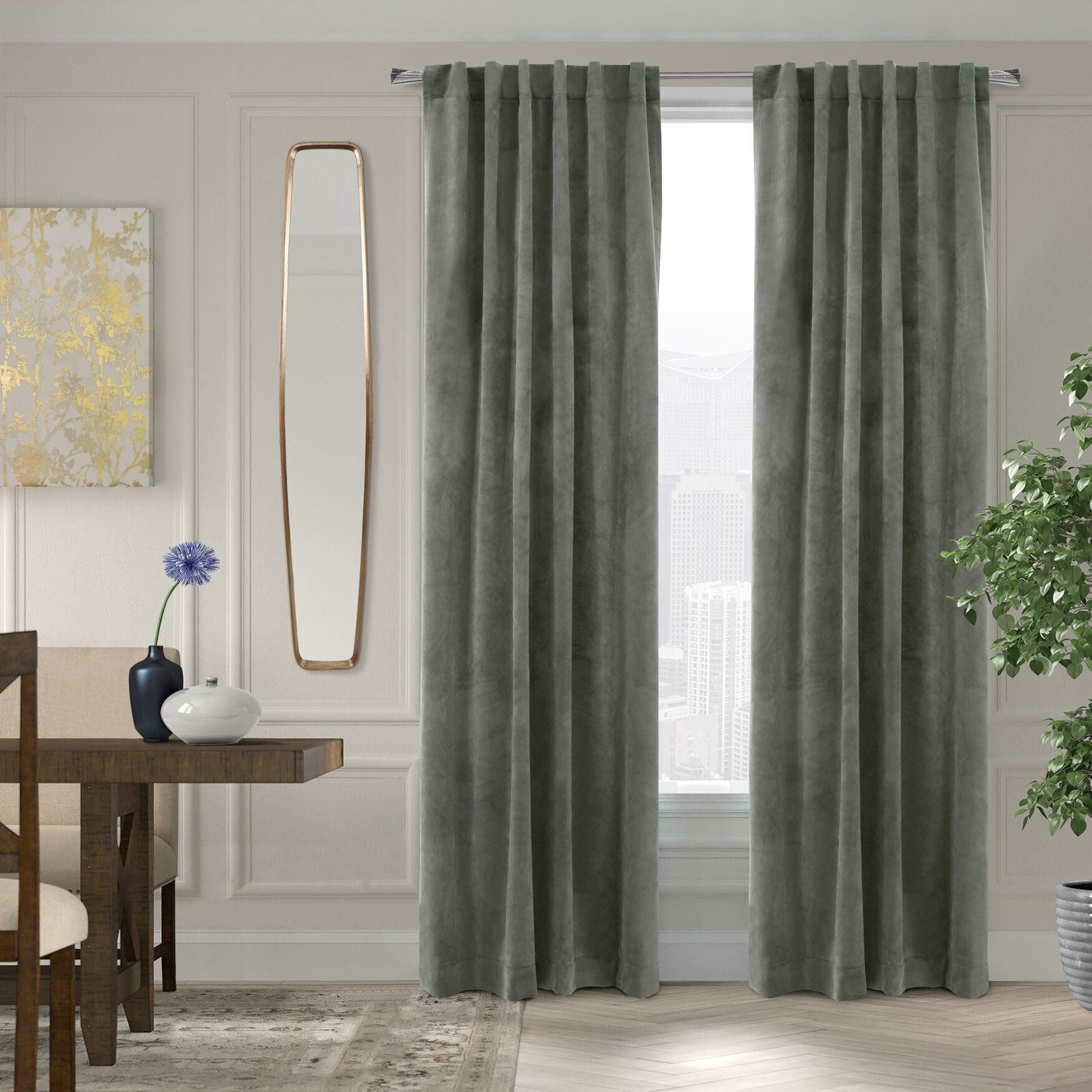 Seren Room Darkening Dual Header Curtain Panel, DARK GREY, hi-res image number 0