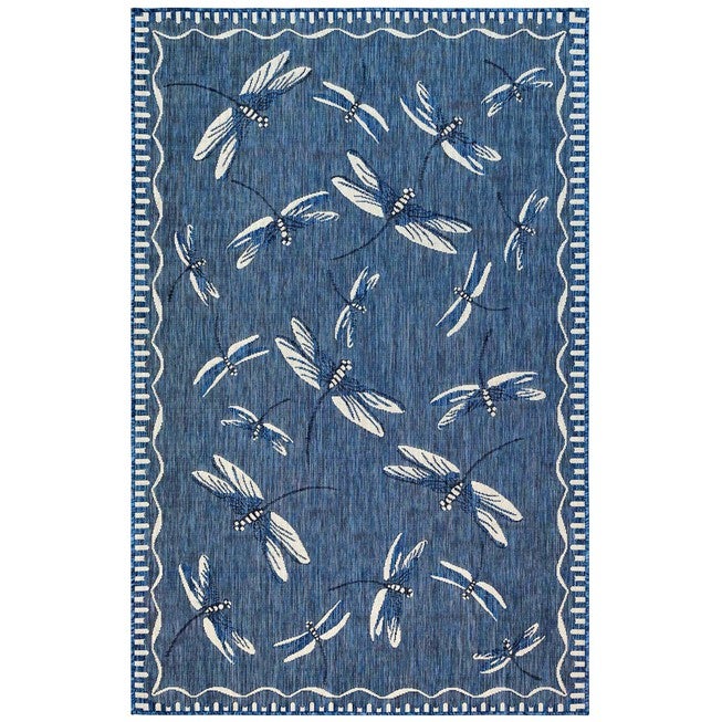 Liora Manne Carmel Dragonfly Indoor/Outdoor Rug 23 inchesX7 feet 6 inches, NAVY, hi-res image number 0