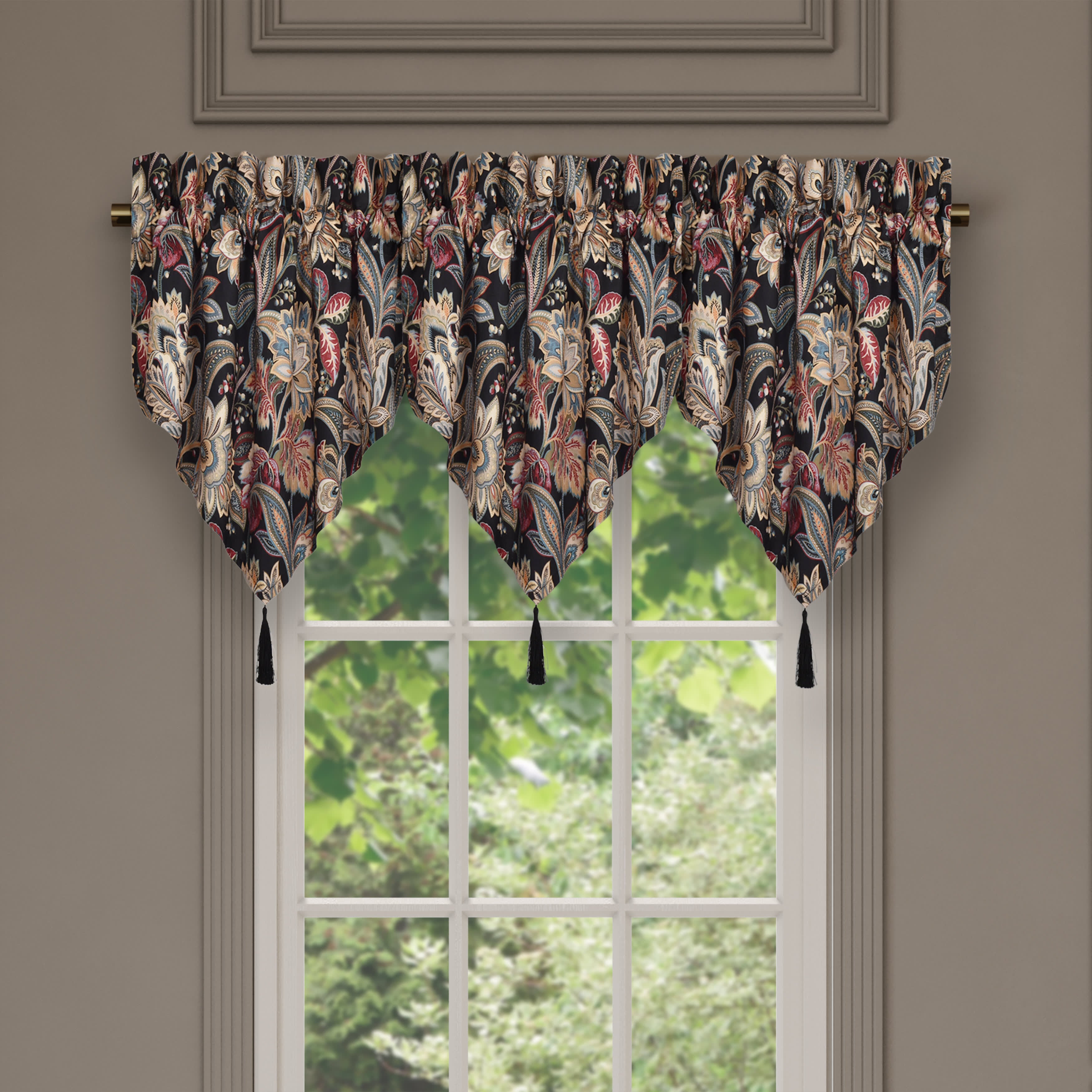 Calabria Window Ascot Valance, BLACK, alternate image number 1