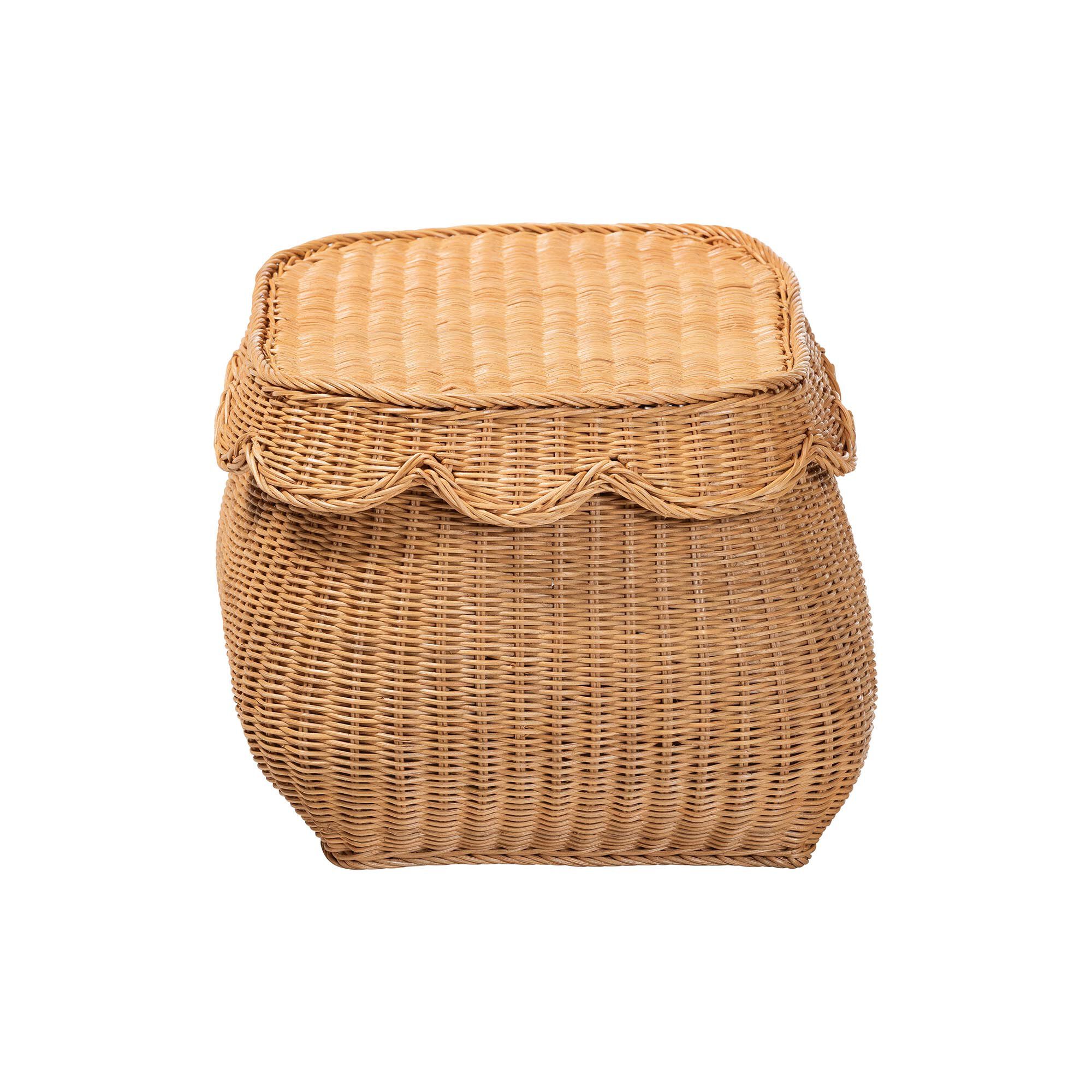 Ayleen Natural Rattan Basket with Scalloped Lid - Small, HONEY, alternate image number 4
