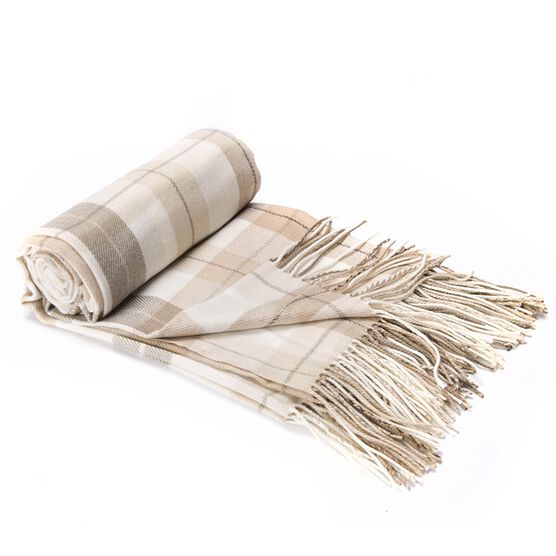 Battilo Home Grey and White Plaid Fringed Cashmere Shawl /Throw/ Blanket, 49" x 63", , on-hover image number null