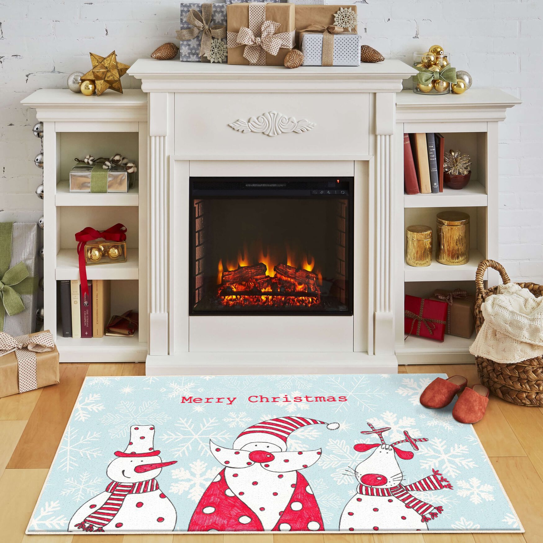 Christmas Friends Light Blue Kitchen Rug, , alternate image number 5