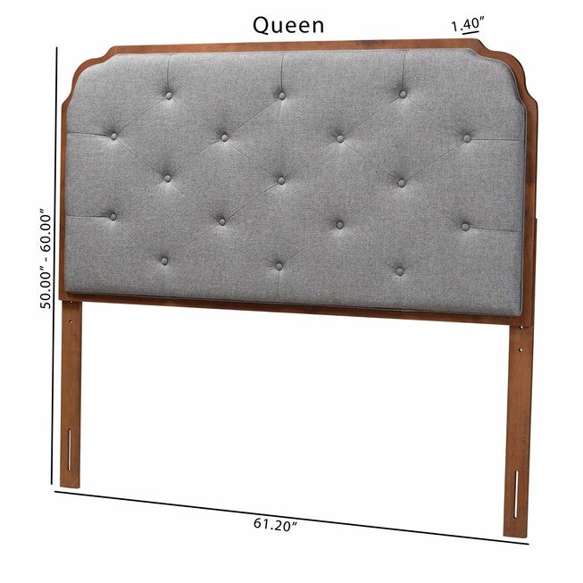 Shanti Classic And Traditional Grey Fabric And Walnut Brown Finished Wood King Size Headboard, , alternate image number null