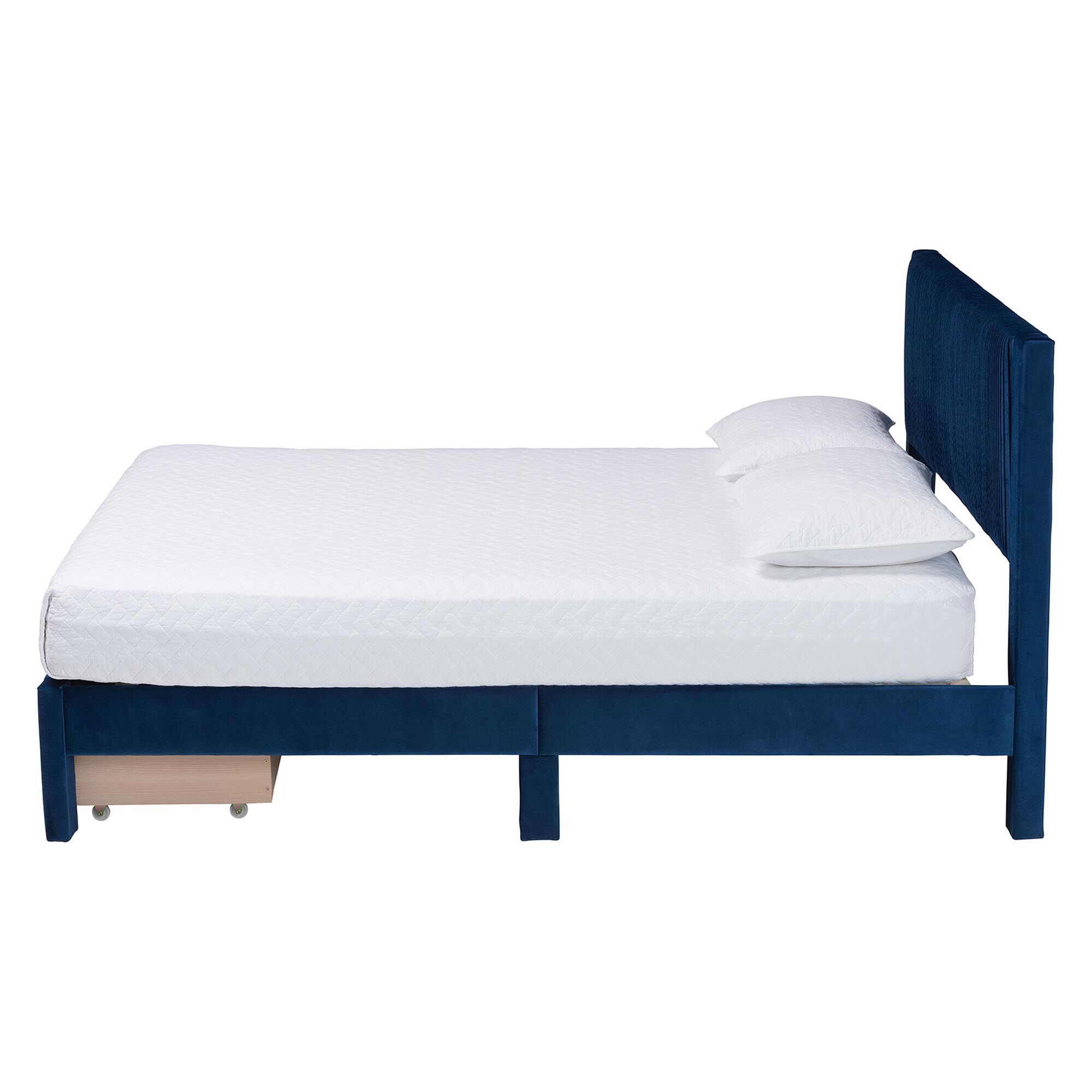 Elora Modern Navy Blue Pleated Velvet Queen Size Storage Bed, NAVY, alternate image number 3