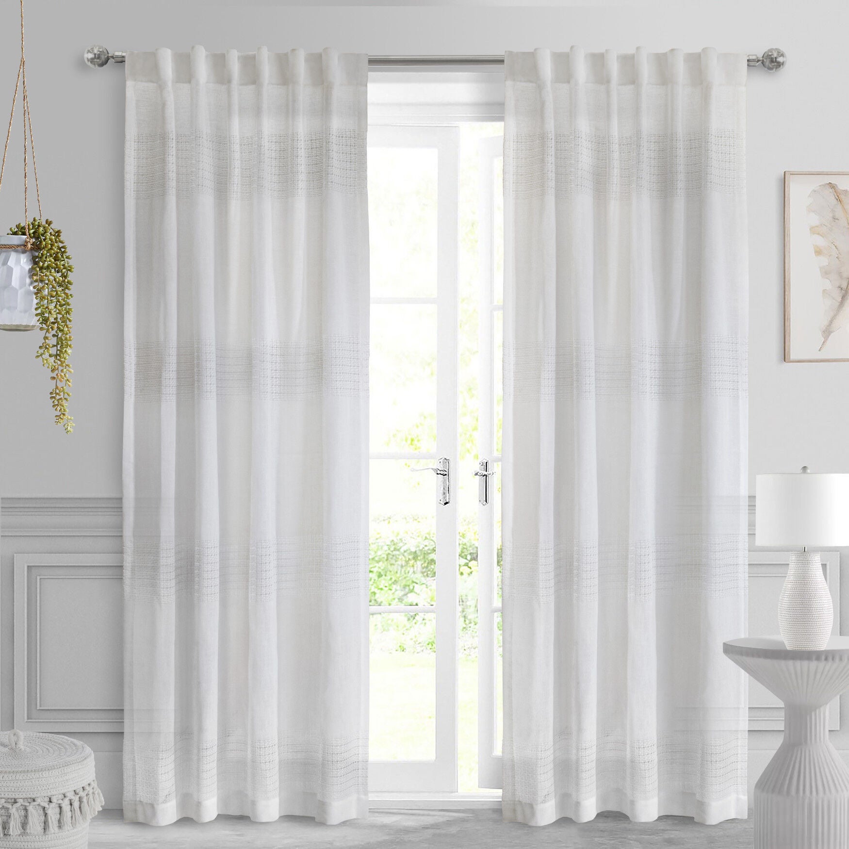 Lindsey Light Filtering Back Tab Curtain Panel, WHITE, hi-res image number 0