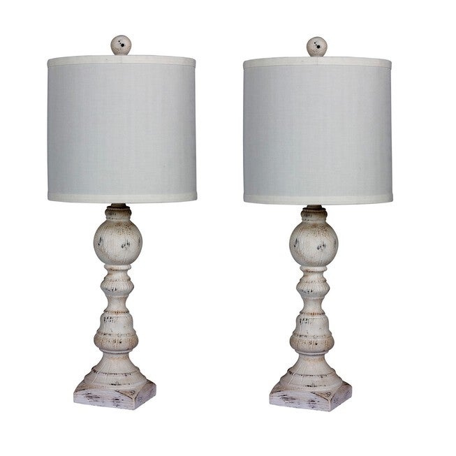 Cottage Antique White Resin 26 inches Table Lamp, Set 2, WHITE, hi-res image number null