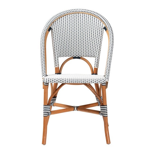 Genica Classic French Two-Tone Navy and White Weaving and Natural Rattan Bistro Chair, NAVY, alternate image number 2