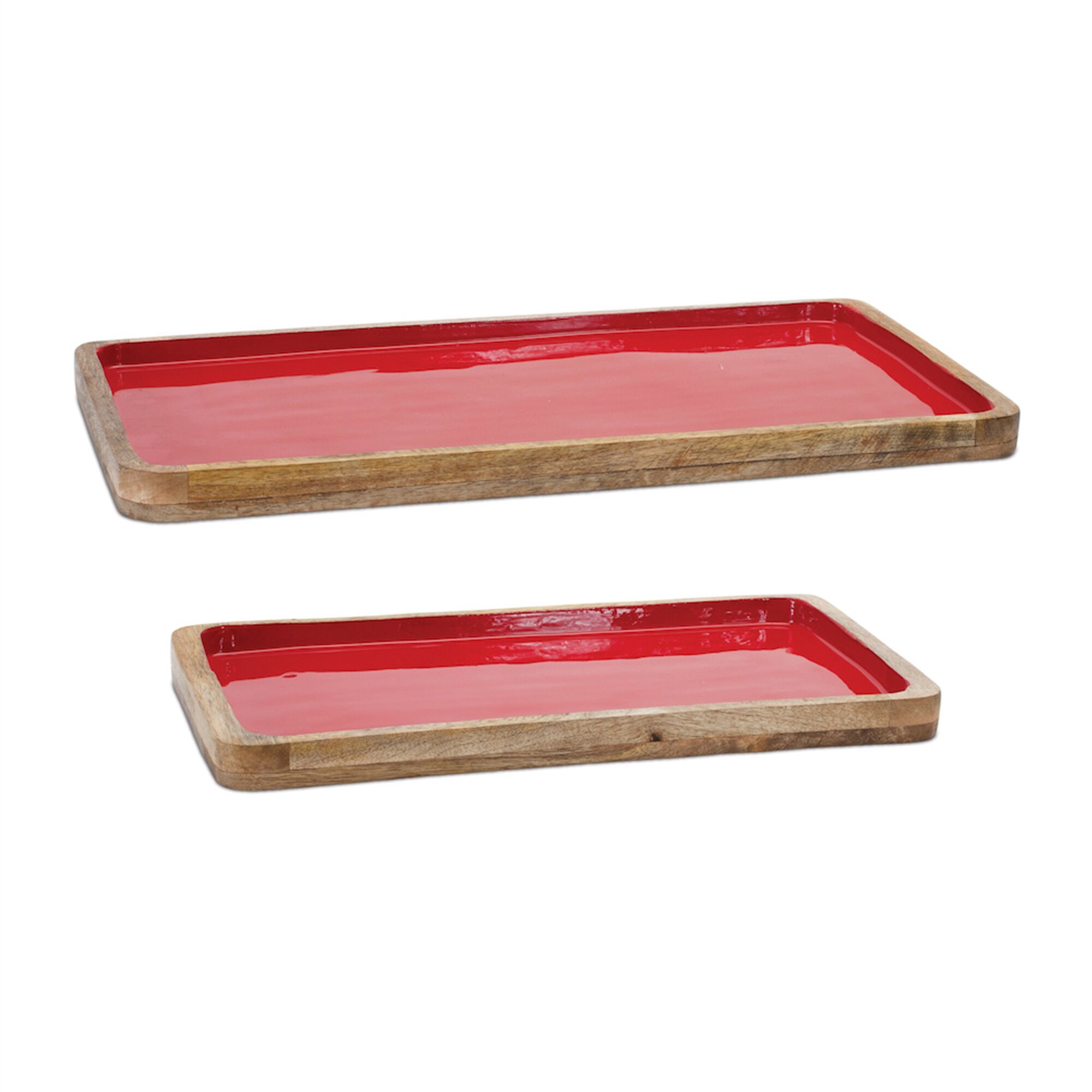 Red Wooden Tray (Set of 2), RED/BROWN, hi-res image number 0