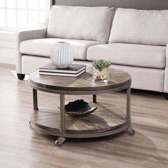 Konya Urban Industrial Round Cocktail Table, BROWN, hi-res image number null