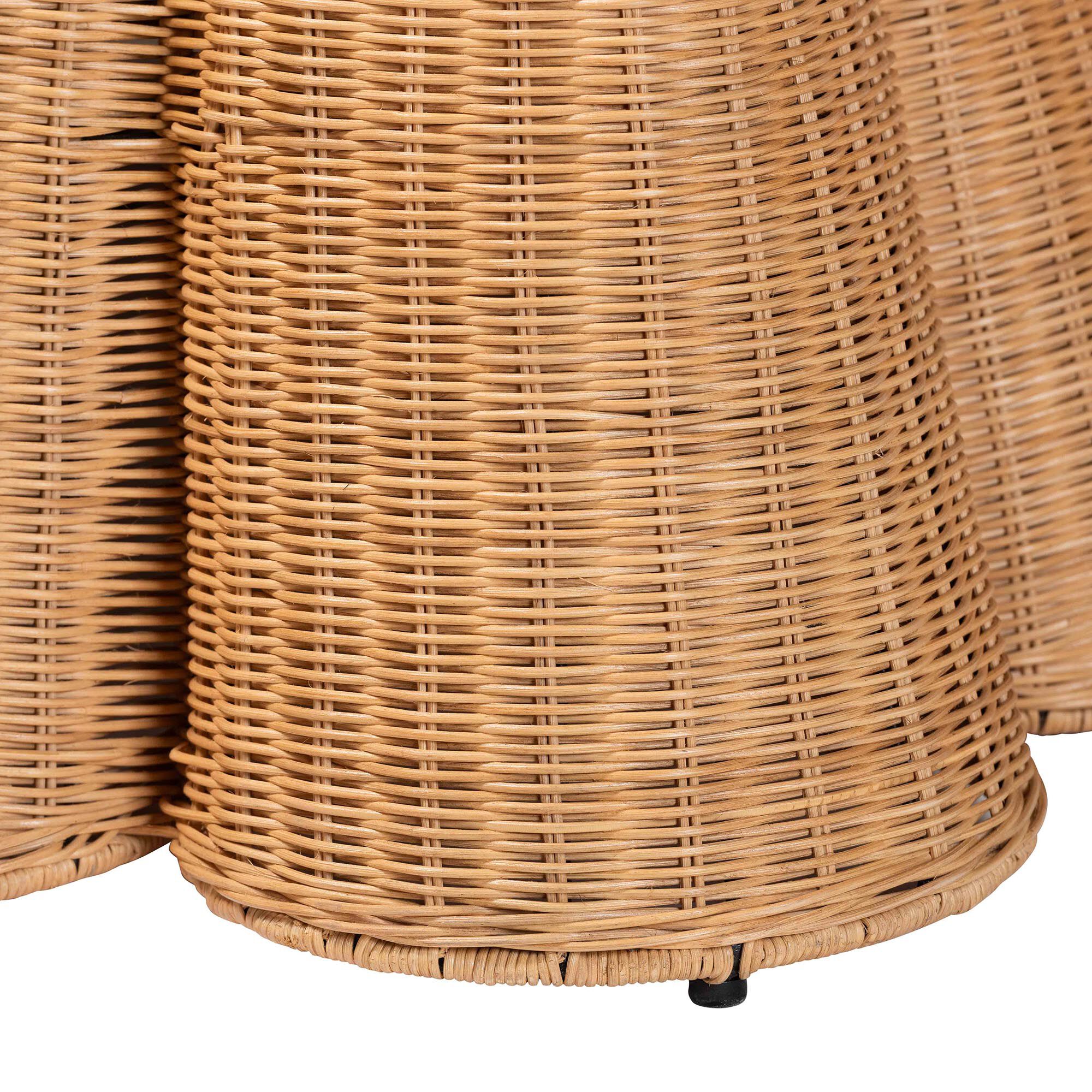 Palm Scallop Natural Rattan Ottoman, 39 inches Square, LIGHT HONEY, alternate image number 4
