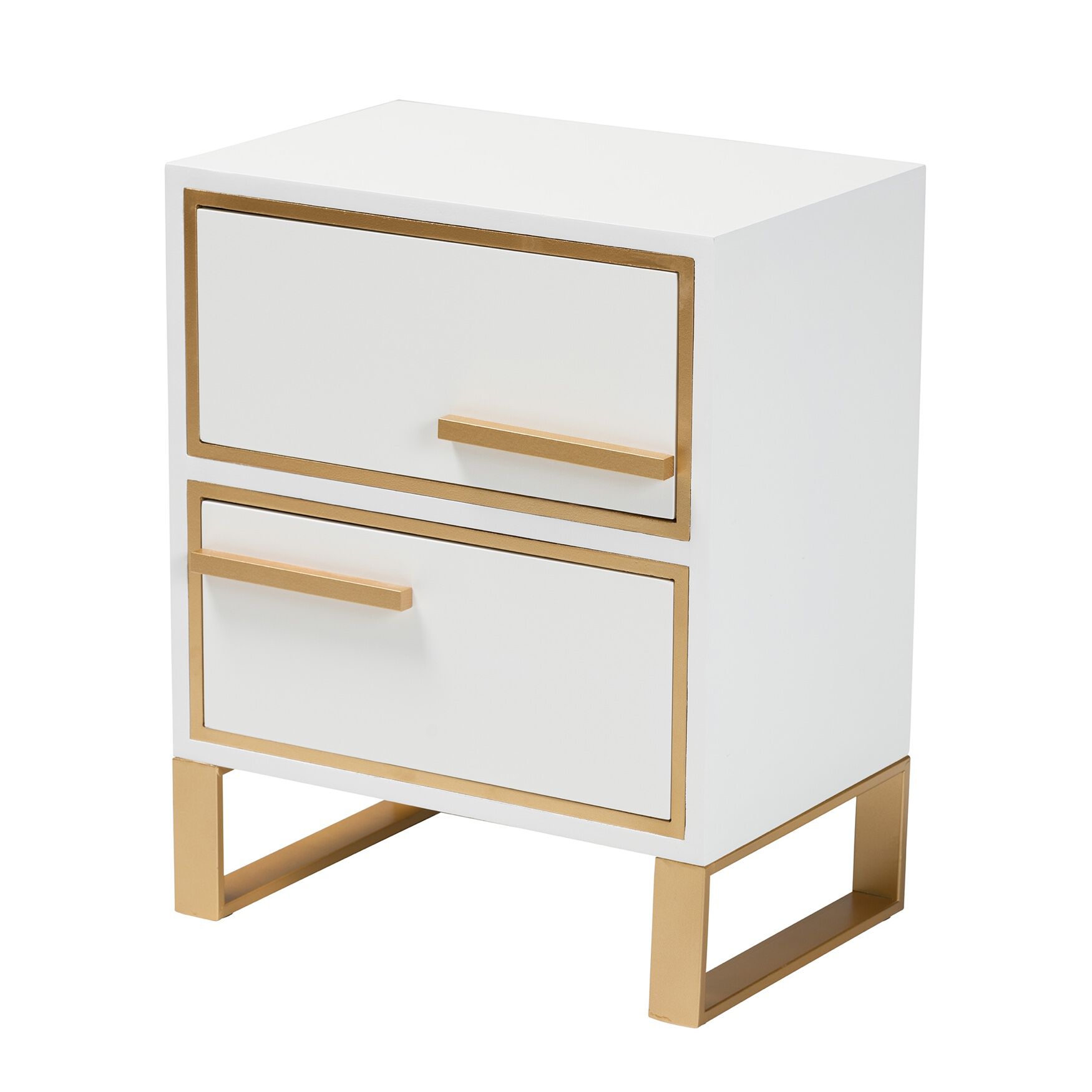Giolla Contemporary Glam And Luxe White Finished Wood And Gold Metal 2-Drawer Nightstand, WHITE GOLD, hi-res image number 0