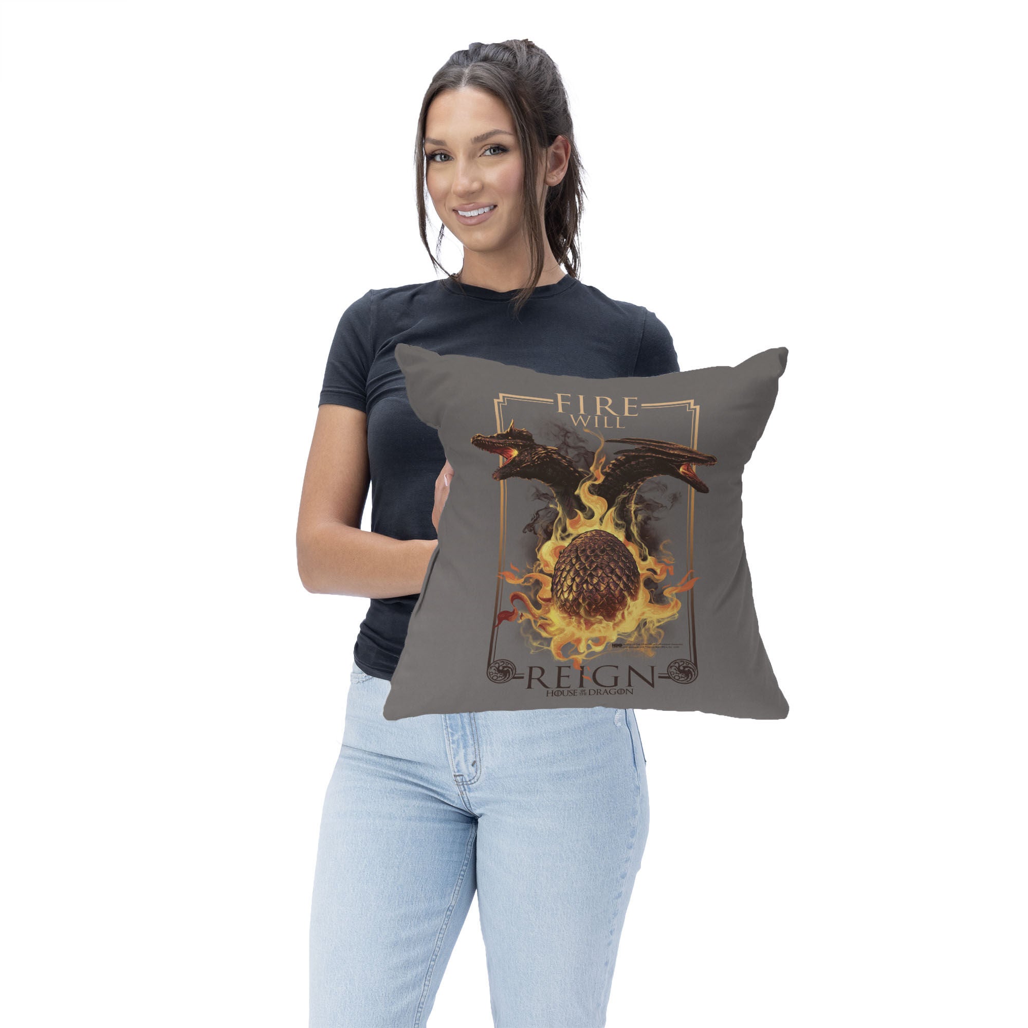 Warner Bros. House of the Dragon Let it Reign Throw Pillow 18X18 Inches, BROWN, on-hover image number 1