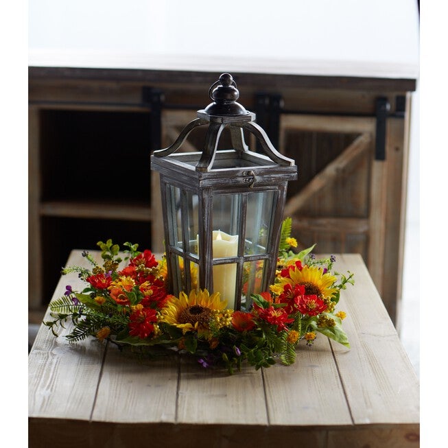 Sunflower Wreath 22 inchesD Polyester/Plastic, YELLOW, hi-res image number 0