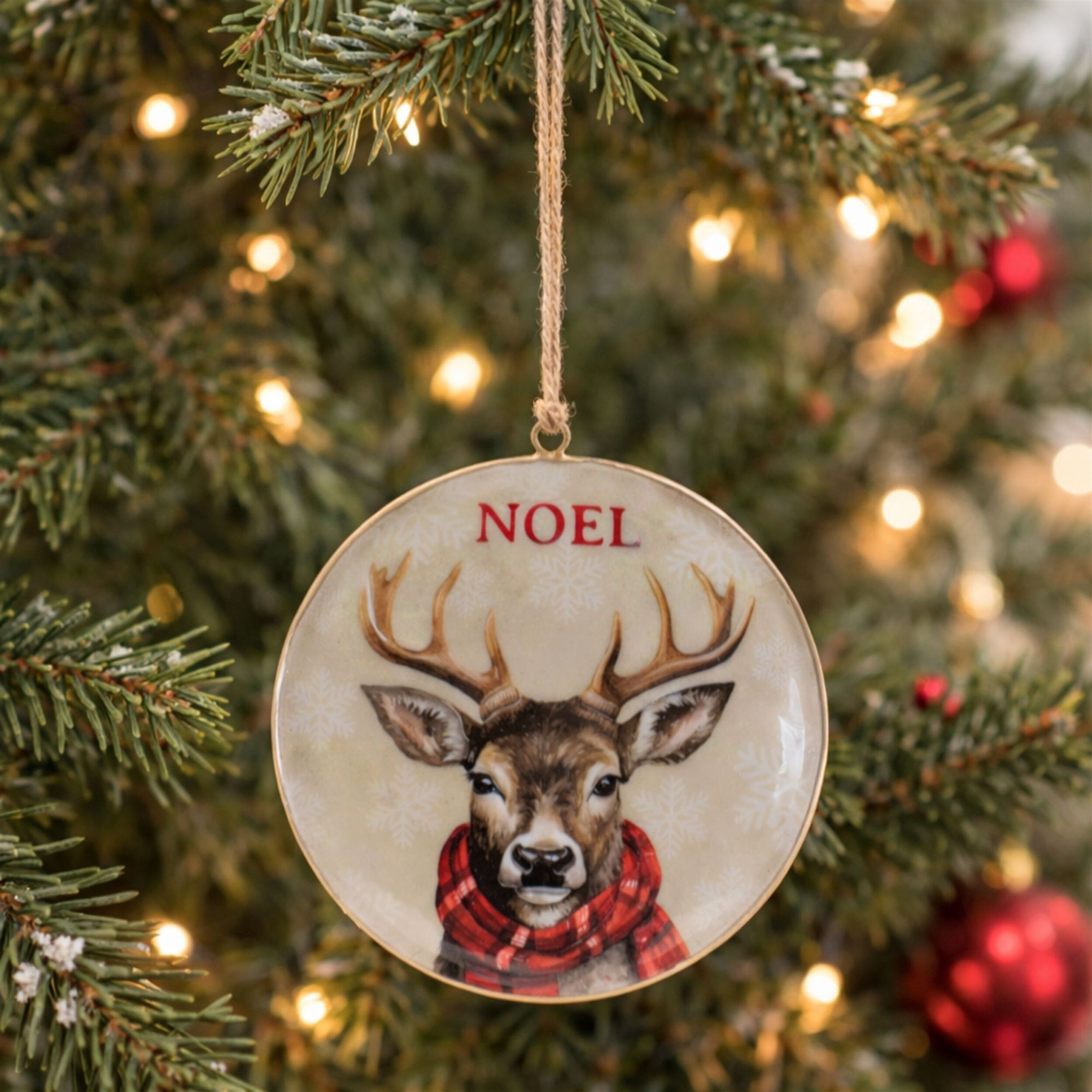 Iron Disc Deer Ornament  (Set of 6), CREAM BROWN RED, alternate image number 2