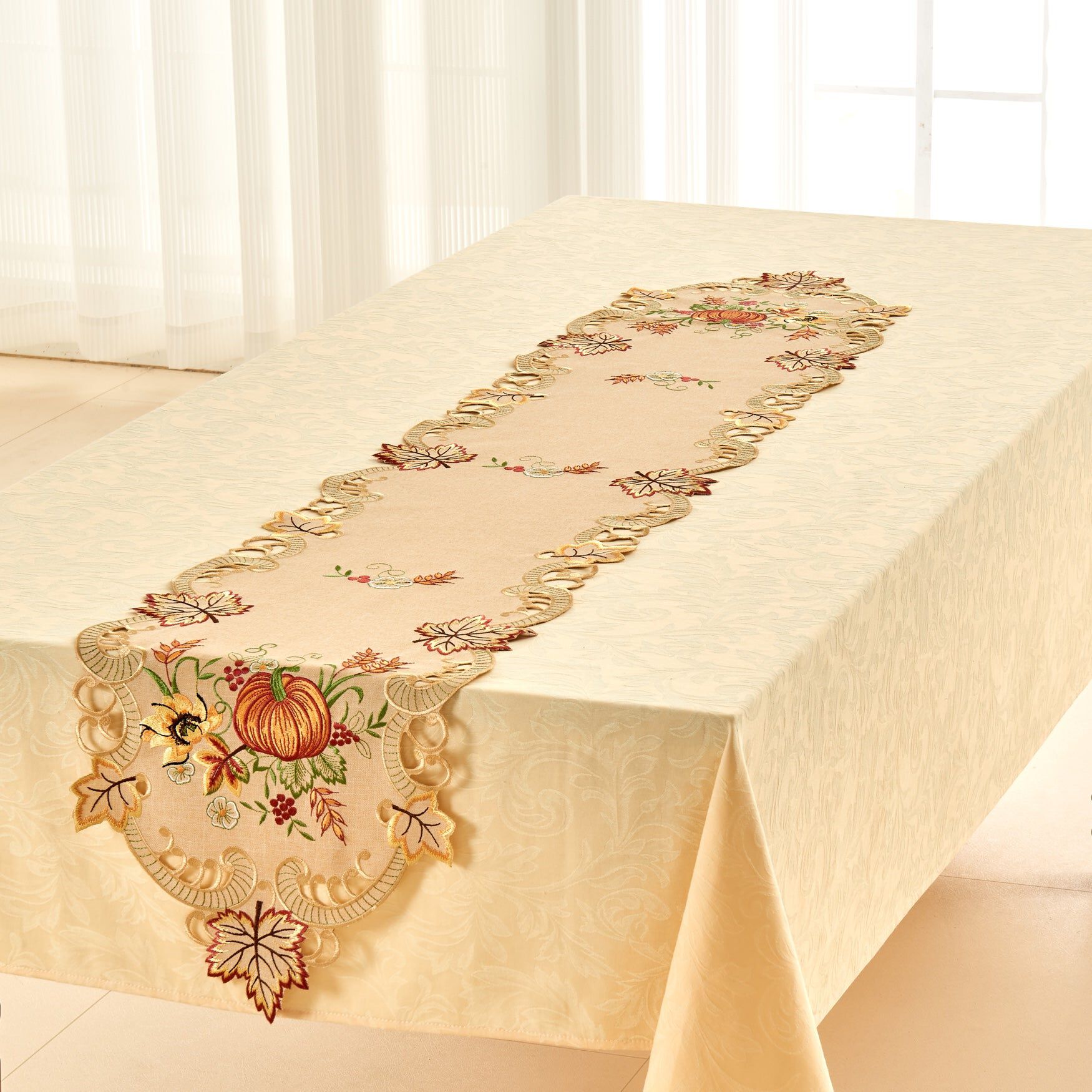Embroidered Cutout Table Runner