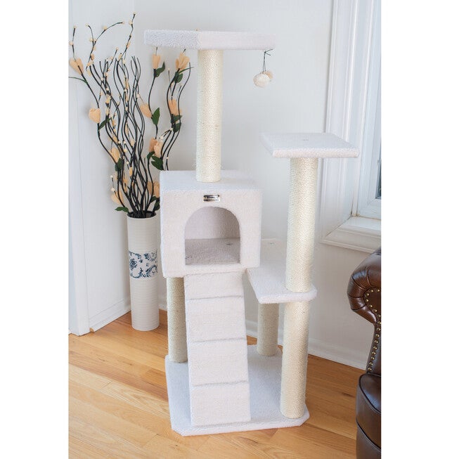 Fleece Covered 53 inches High Real Wood Cat Tree, , on-hover image number null