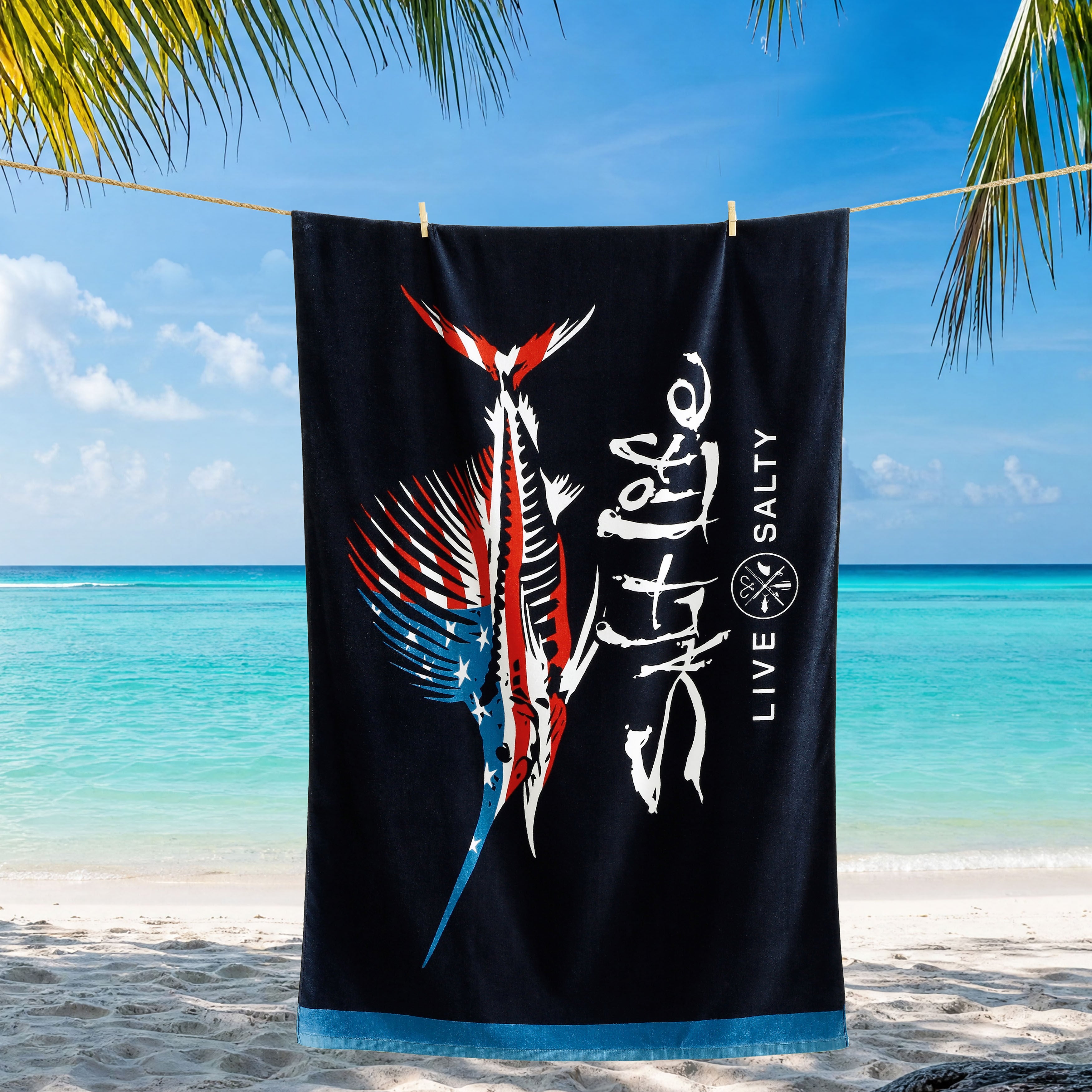 American Bones Beach Towel, NAVY, alternate image number 1
