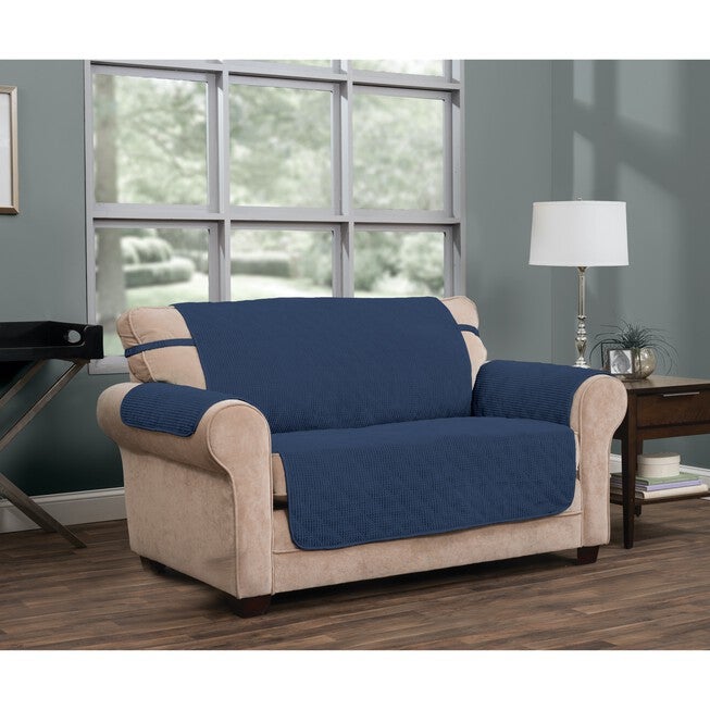 Ripple Plush Secure Fit Sofa Furniture Cover Slipcover, BLUE, hi-res image number null