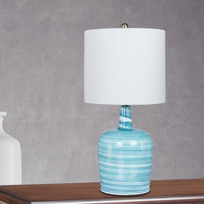 27 inches Teal Blue Glass Table Lamp, TEAL BLUE WHITE, hi-res image number null