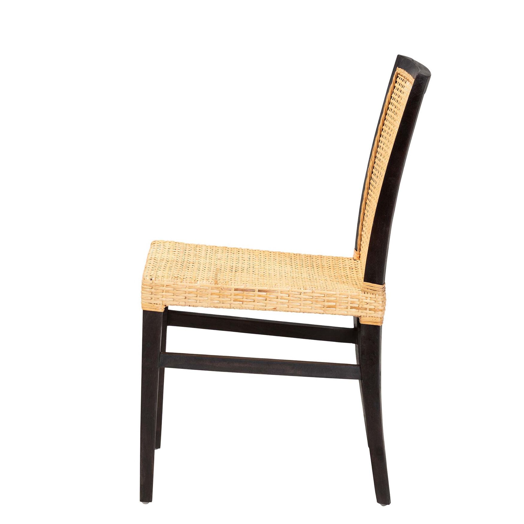Lingga Modern Bohemian Dark Brown Mahogany Wood And Natural Rattan Dining Chair, , alternate image number 2