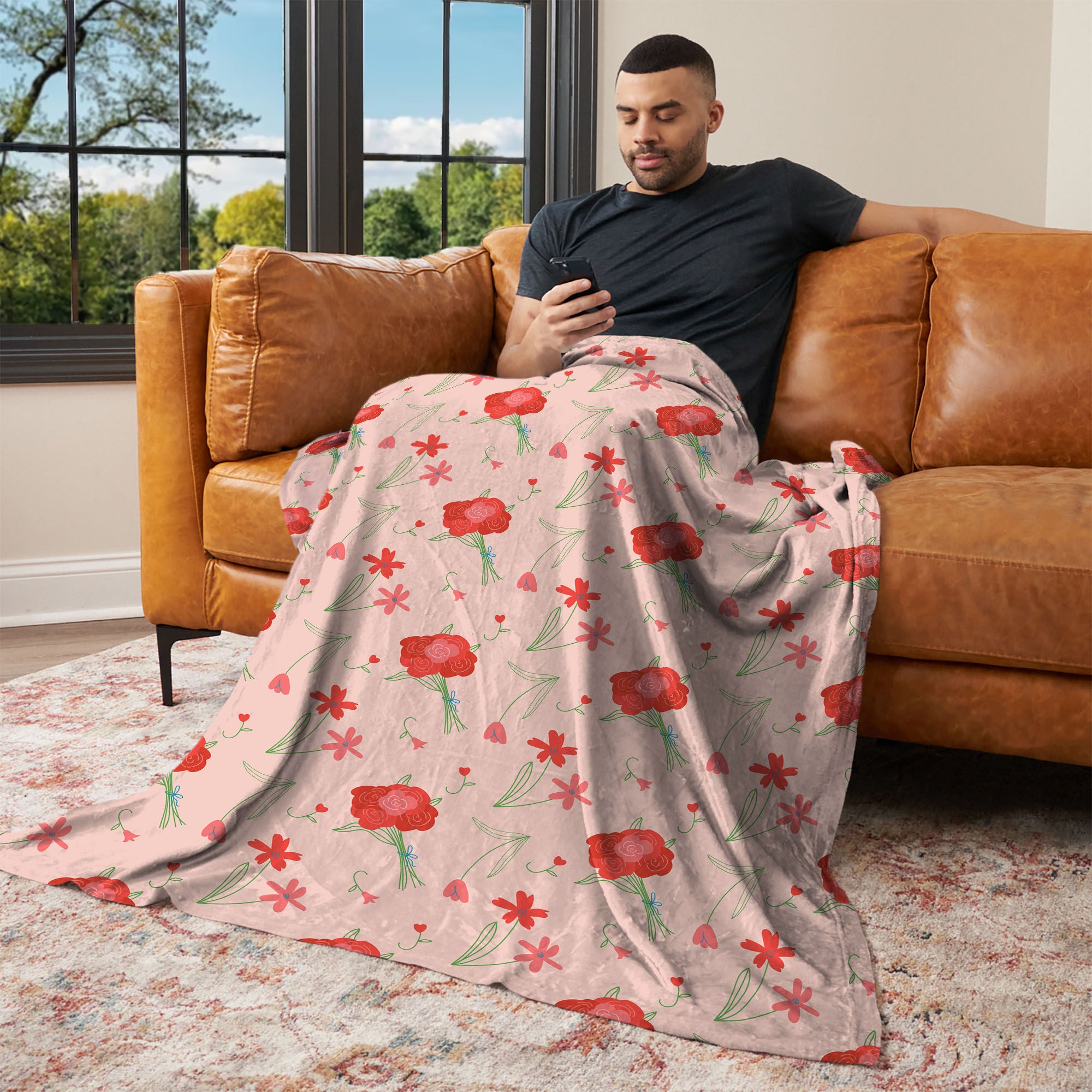 Valentine's Day Flowers Silk Touch Throw Blanket 60x80 Inches, FLOWER THROW, alternate image number 2