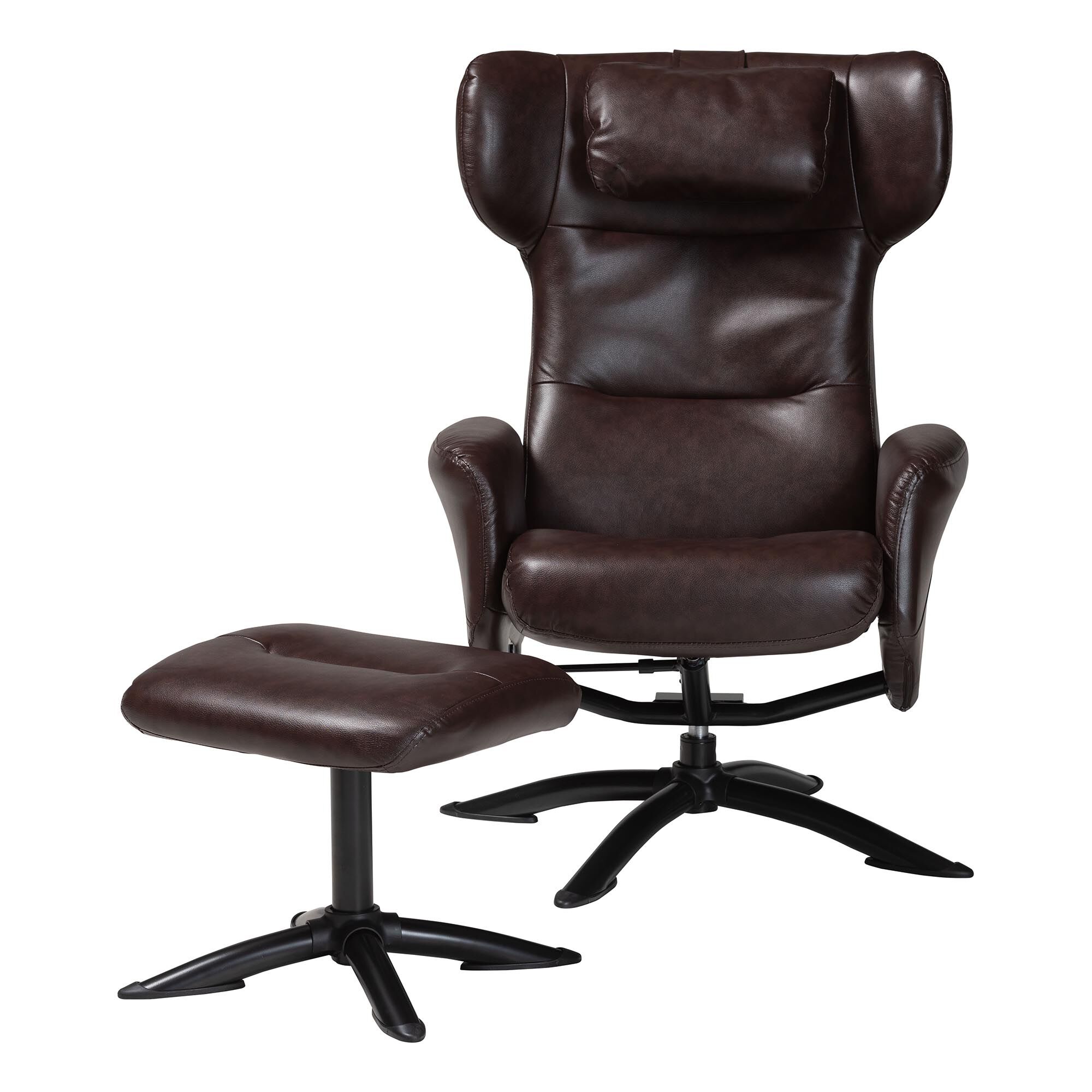 Elwood Modern Brown Faux Leather 2-Piece Lounge Chair and Footrest Set, DARK BROWN, alternate image number 3