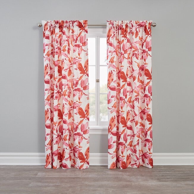 Lily Watercolor Blackout Rod-Pocket Panel, CORAL, hi-res image number 0
