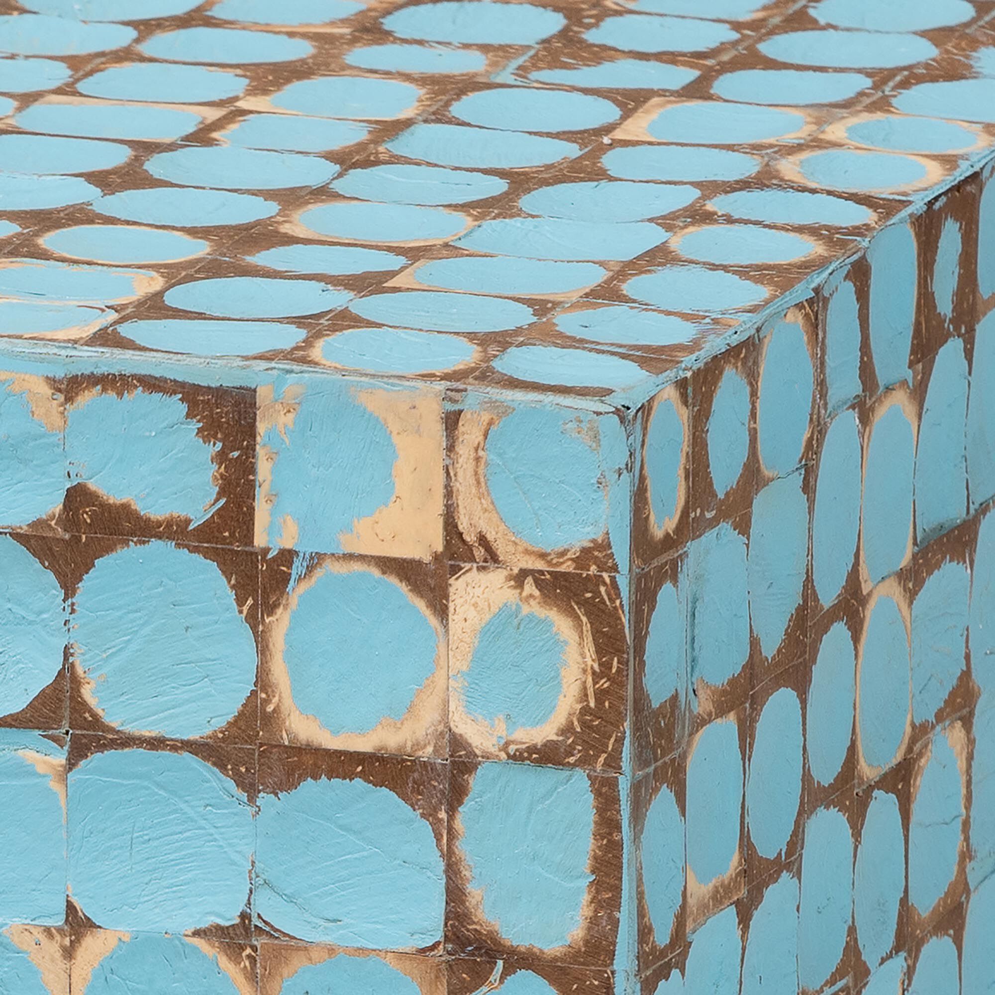 Janella Bohemian Coconut Shell and Acacia Wood End Table, BLUE, alternate image number 5