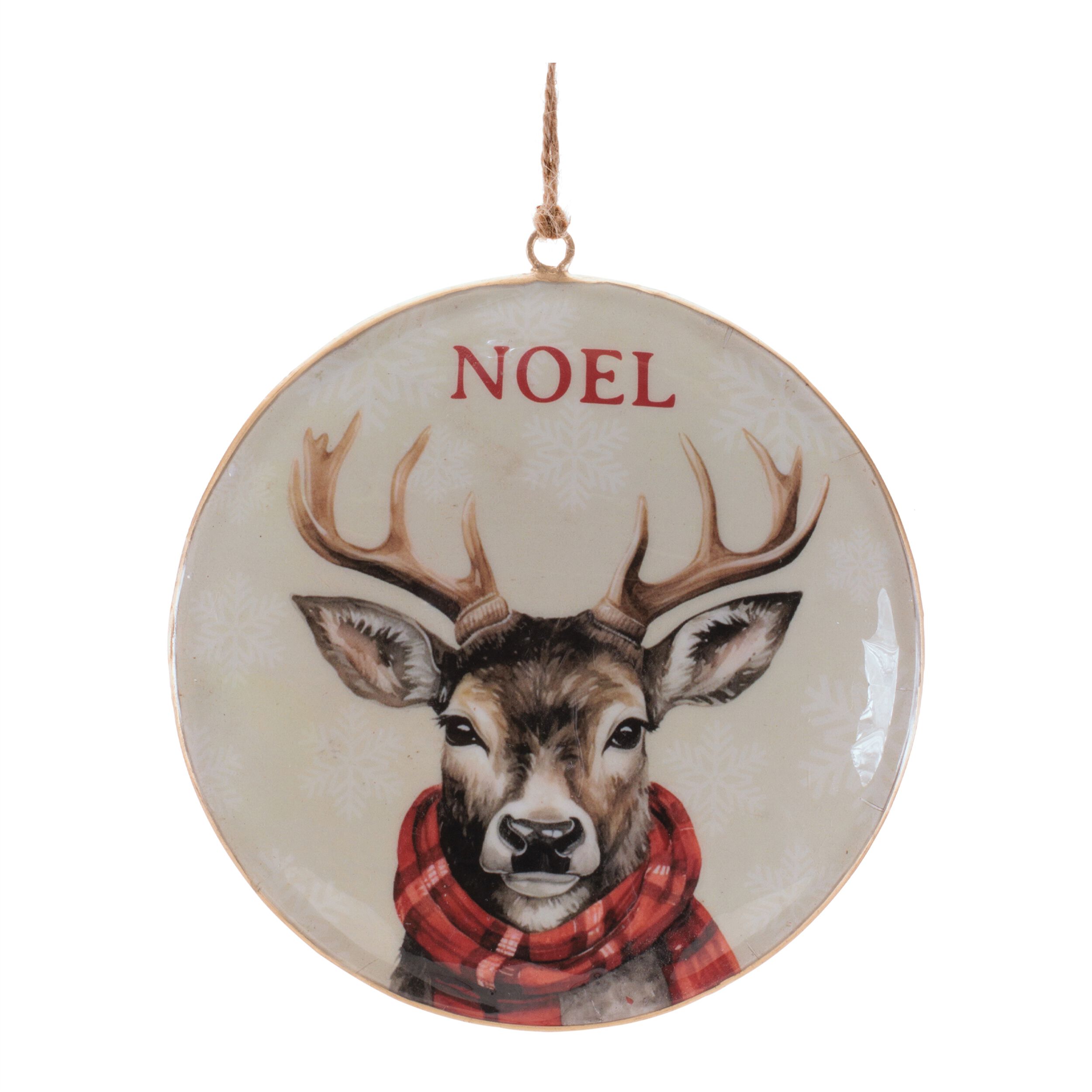 Iron Disc Deer Ornament  (Set of 6), CREAM BROWN RED, hi-res image number 0