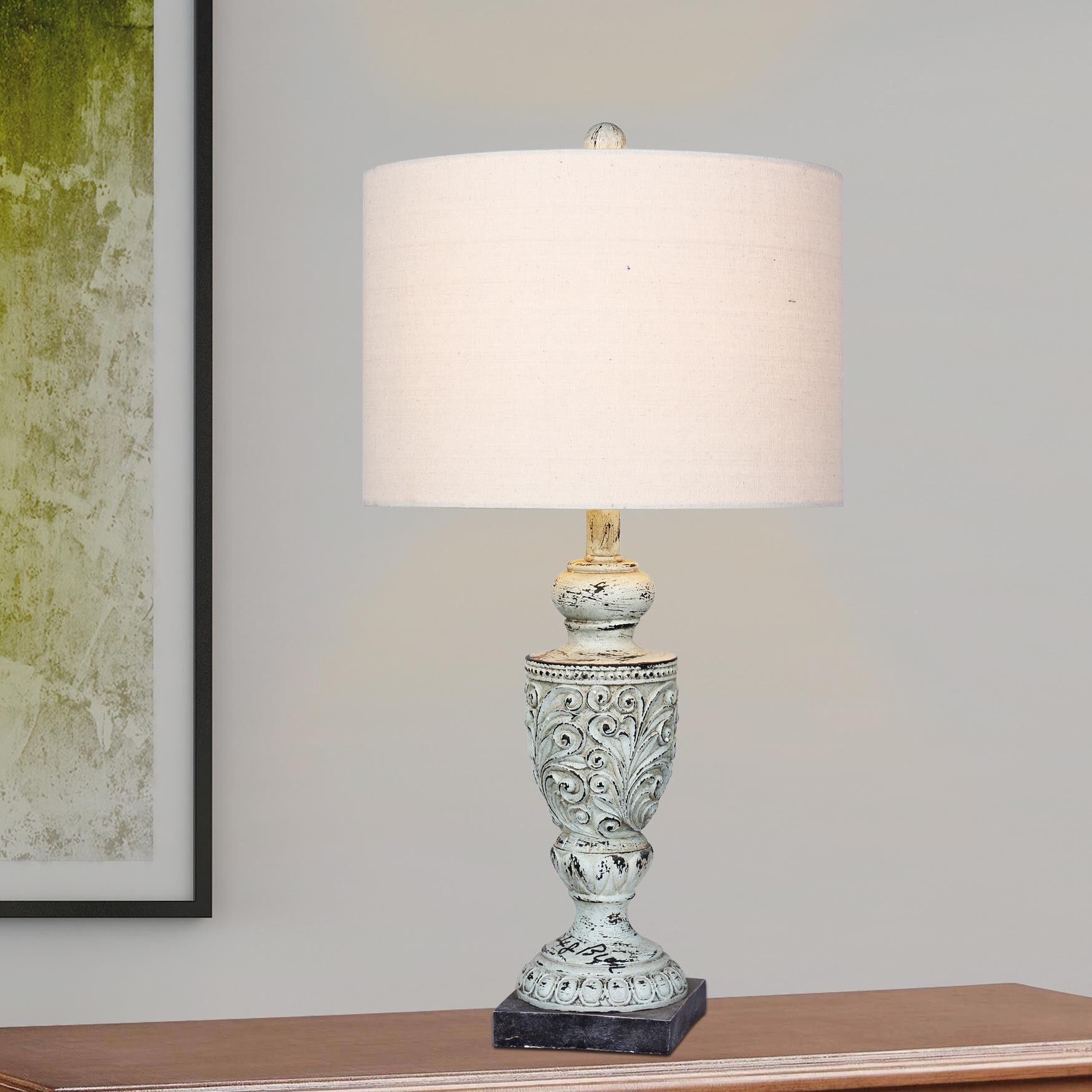 Antique Blue Resin 26.5 inches Table Lamp, Set 2, , on-hover image number 1