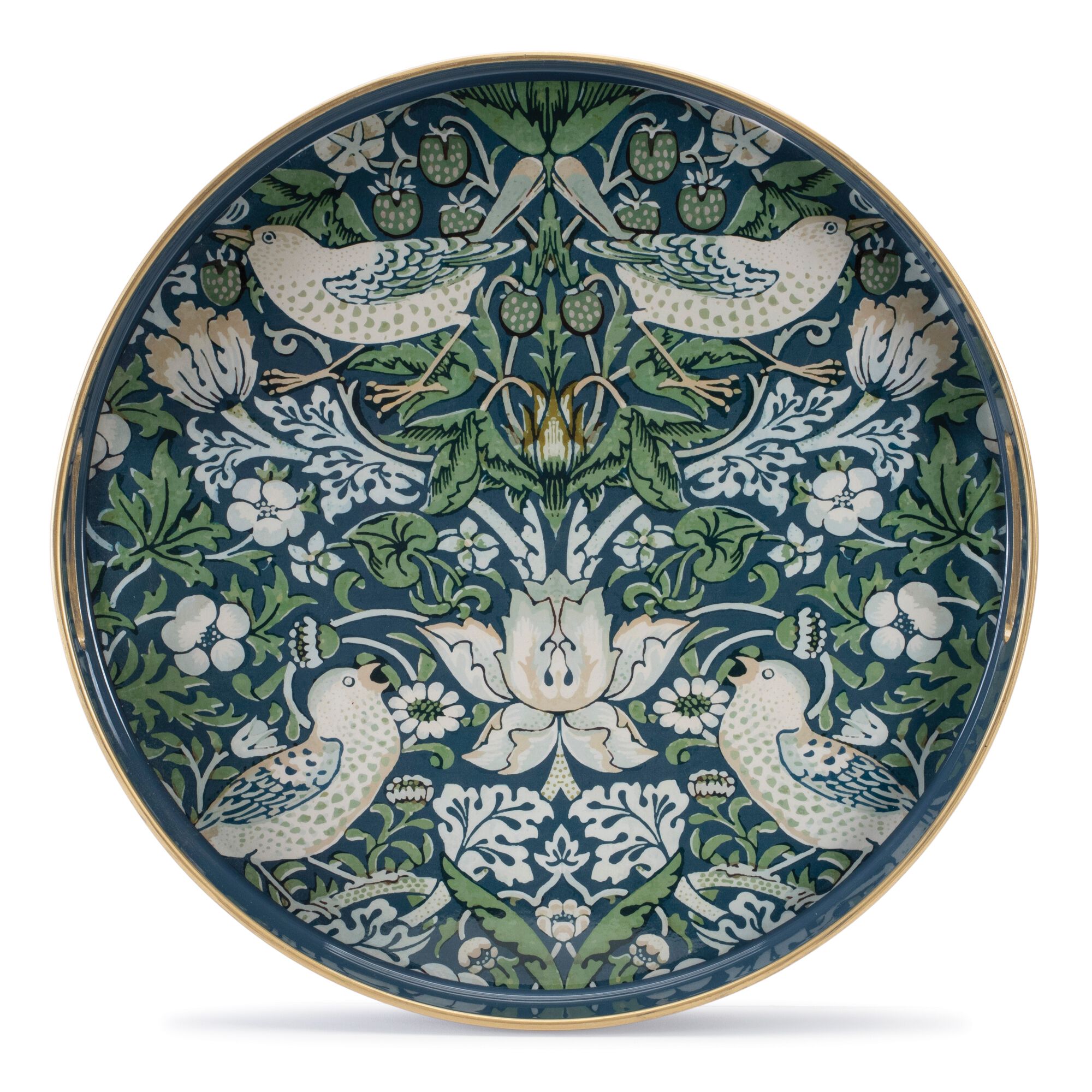 Round William Morris Tray 13.5 inchesD, BLUE/BEIGE/GREEN, alternate image number 1