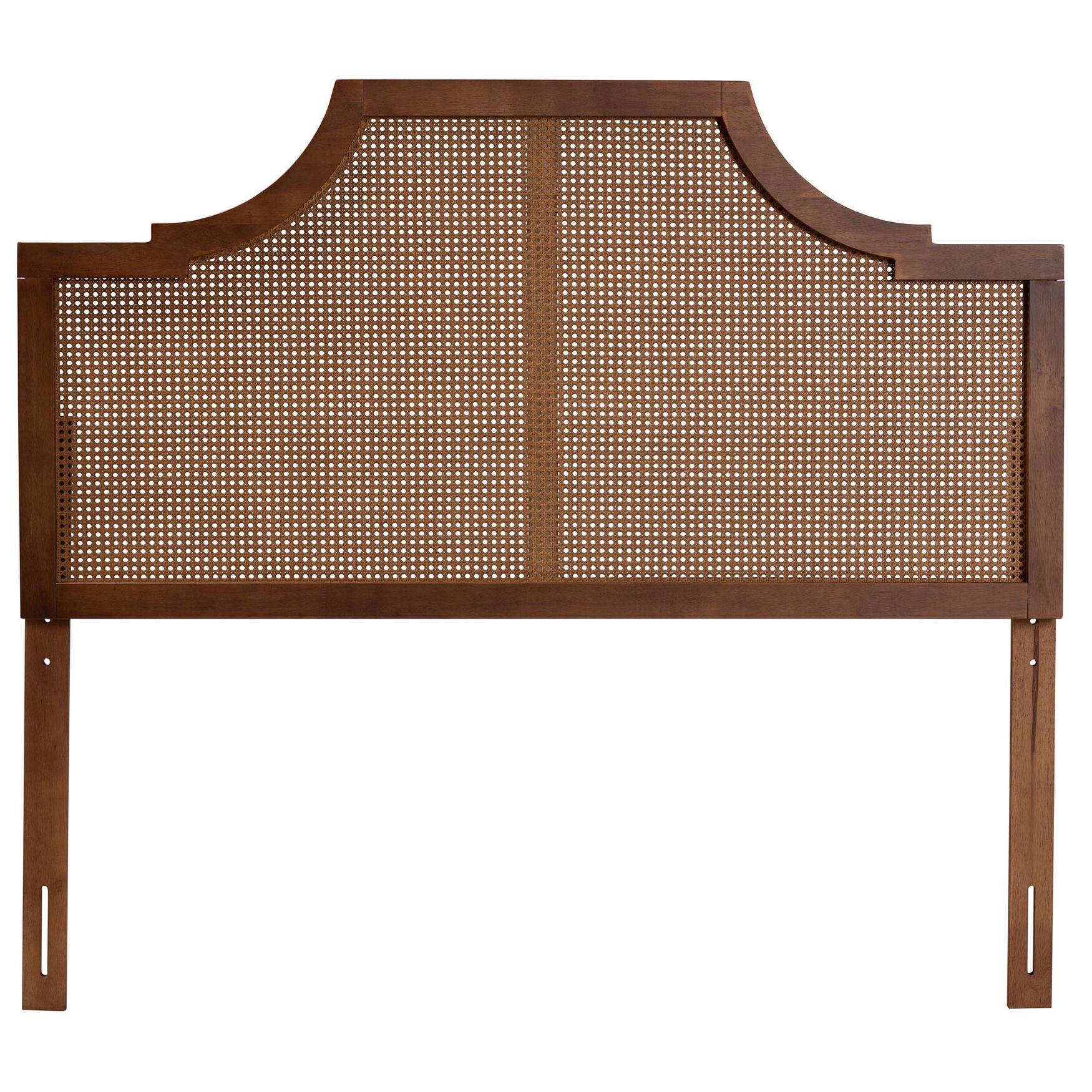 Risha Mid-Century Modern Ash Walnut Finished Wood And Rattan King Size Headboard, , on-hover image number 1