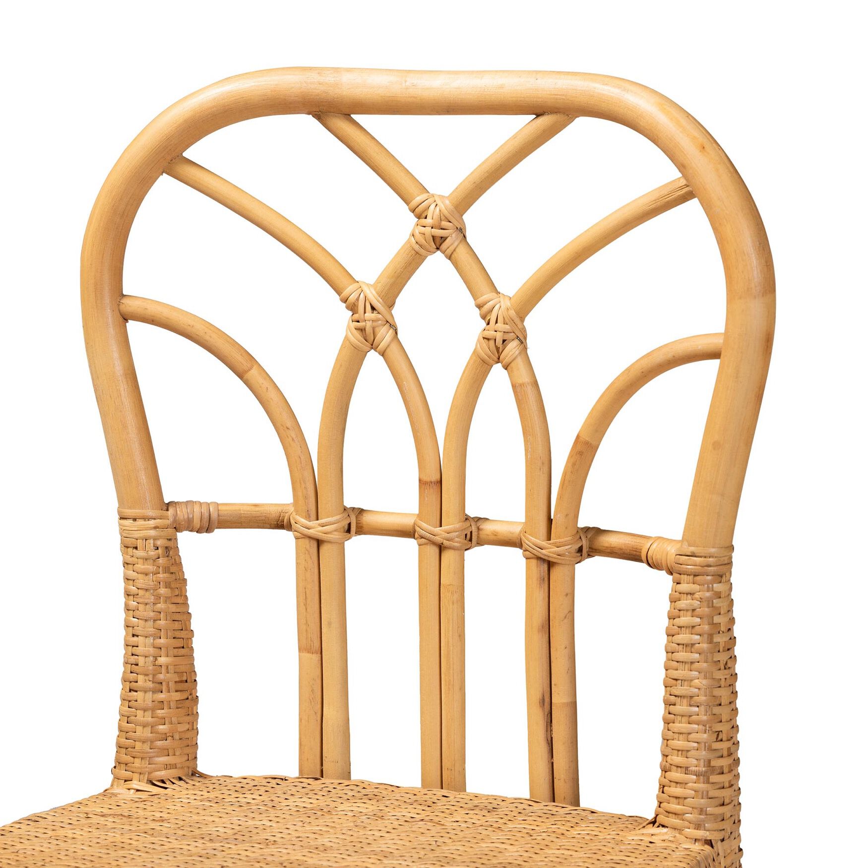 Monaco Modern Bohemian Natural Rattan And Mahogany Wood Counter Stool, , alternate image number 4