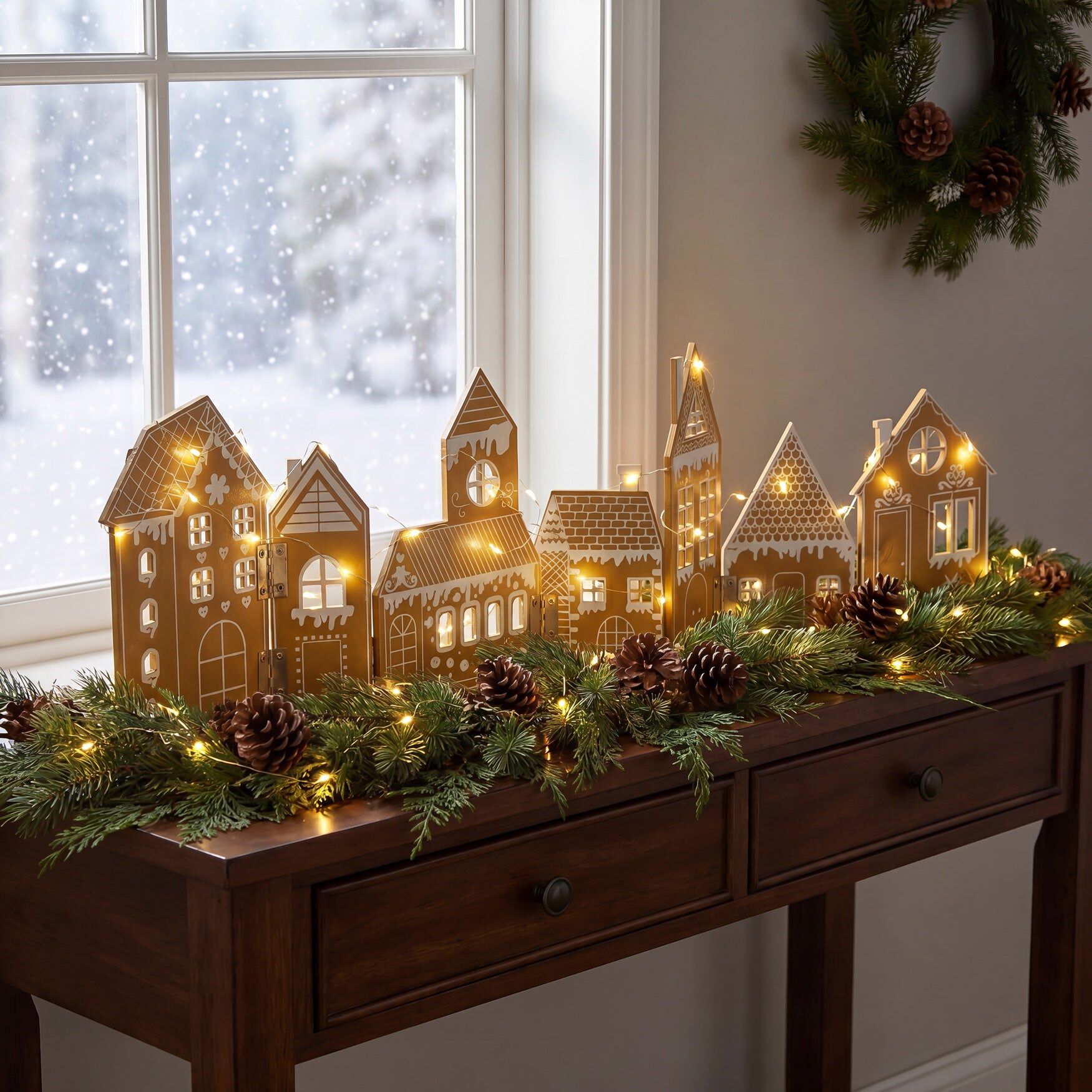 Pre-lit Folding Gingerbread House, Set of 2
