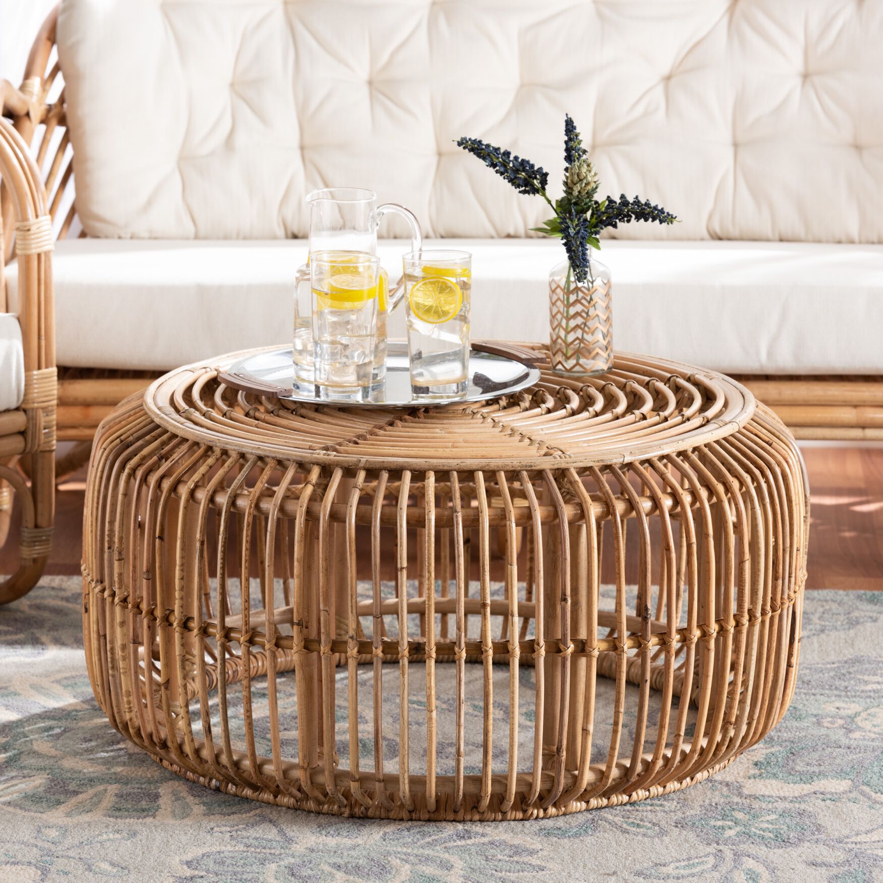 Aliane Modern Bohemian Natural Brown Antique Rattan Coffee Table, , alternate image number 4